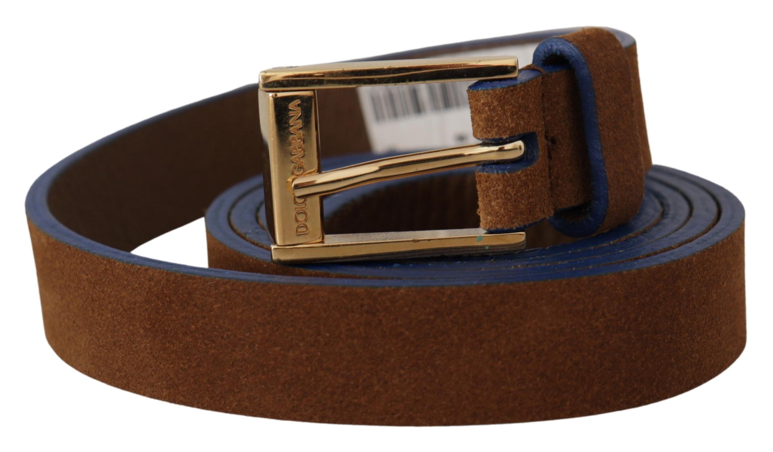 Elegant Suede Leather Belt with Logo Engraved Buckle