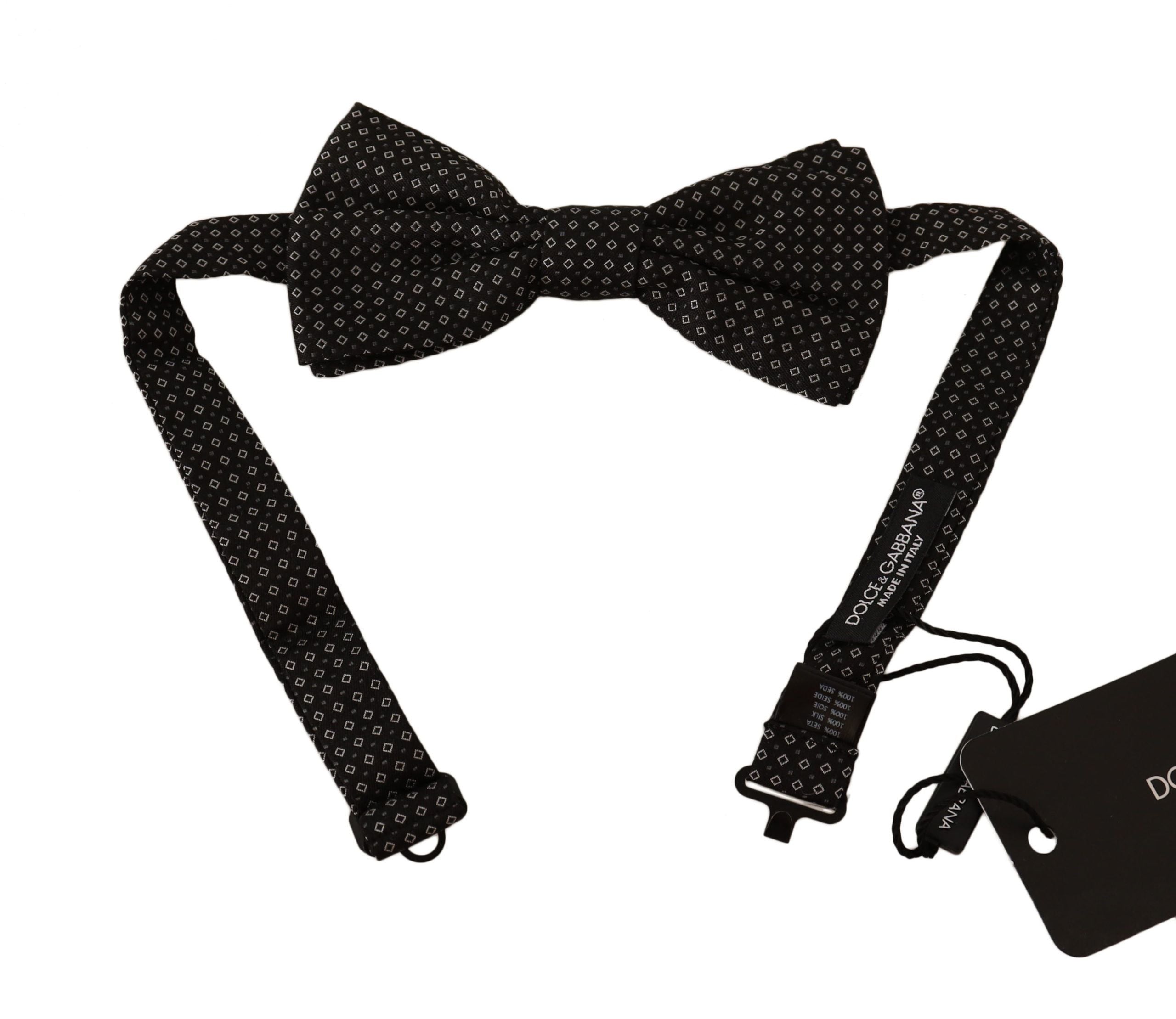 Elegant Black Patterned Silk Bow Tie