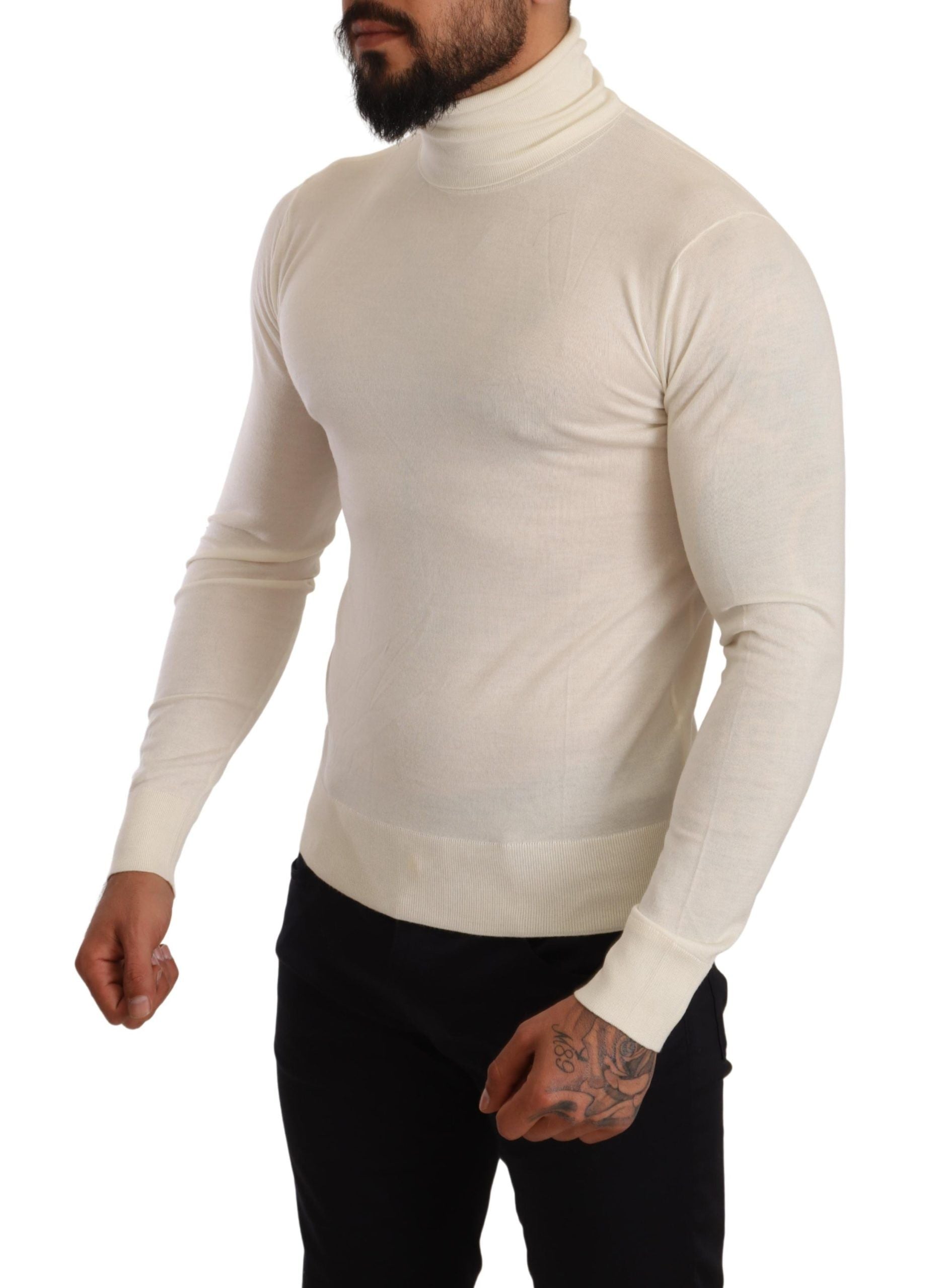 Ivory Cashmere-Silk Blend Turtleneck Sweater