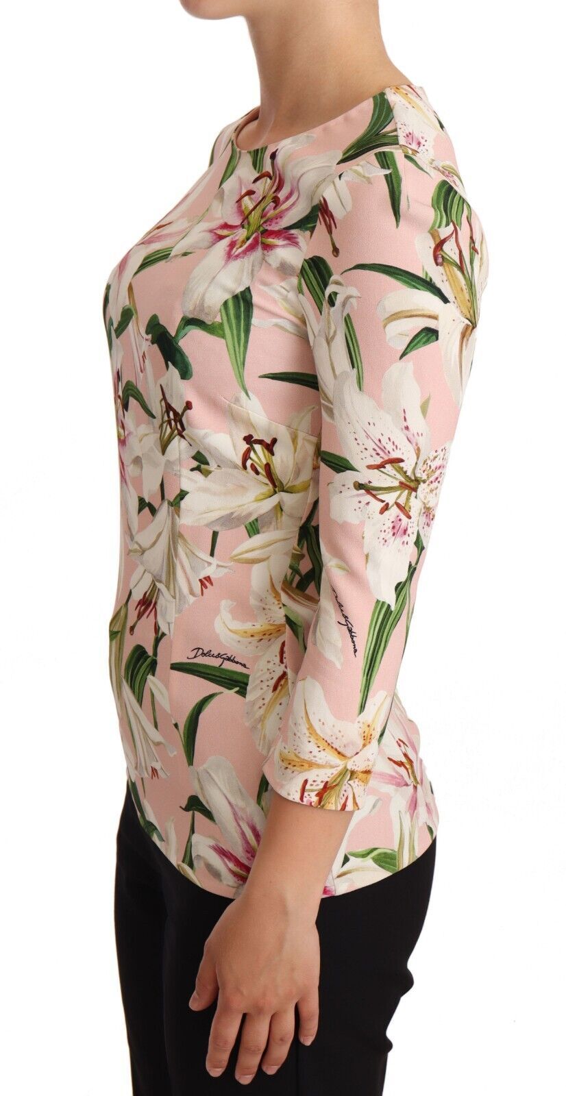 Pastel Pink Lily Print Fitted Blouse