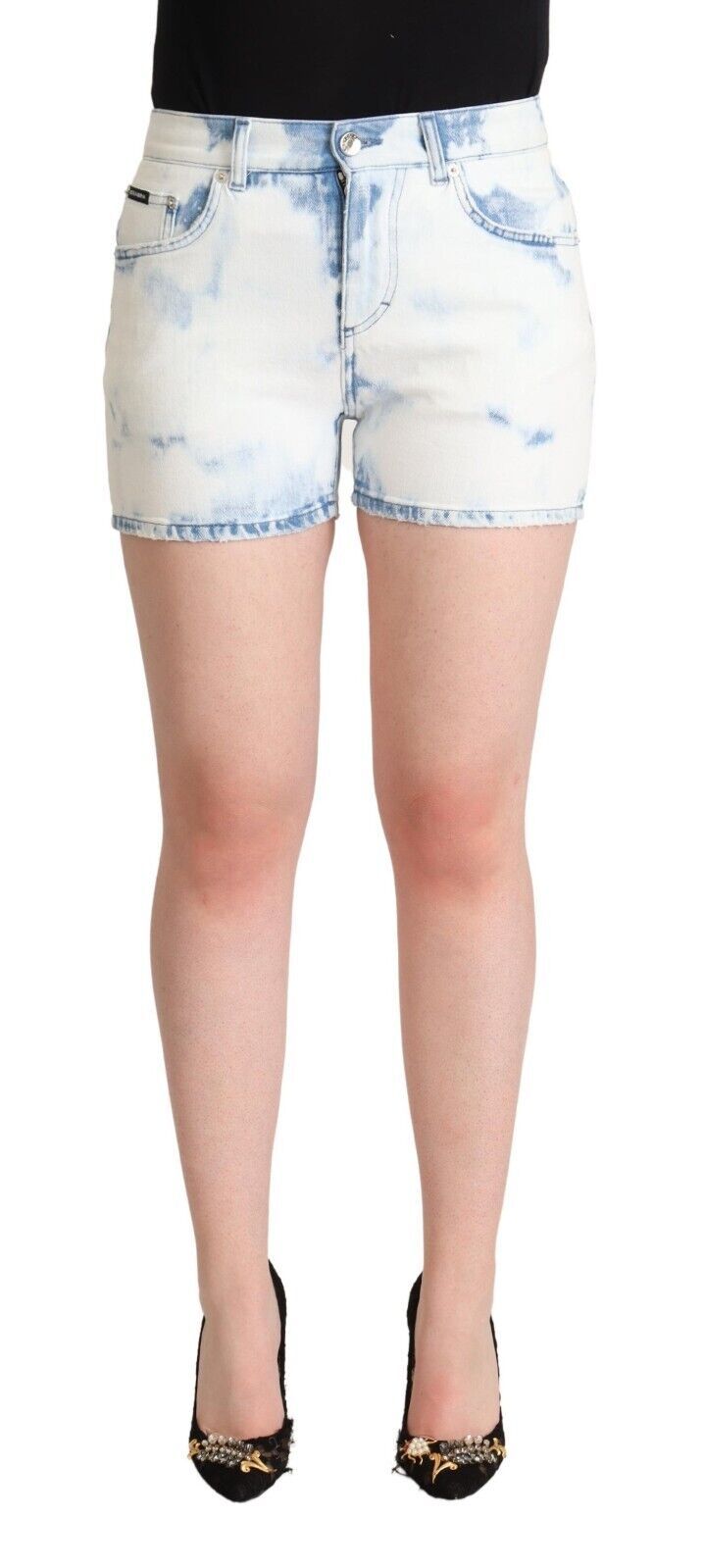 Chic White Denim Mid-Waisted Shorts
