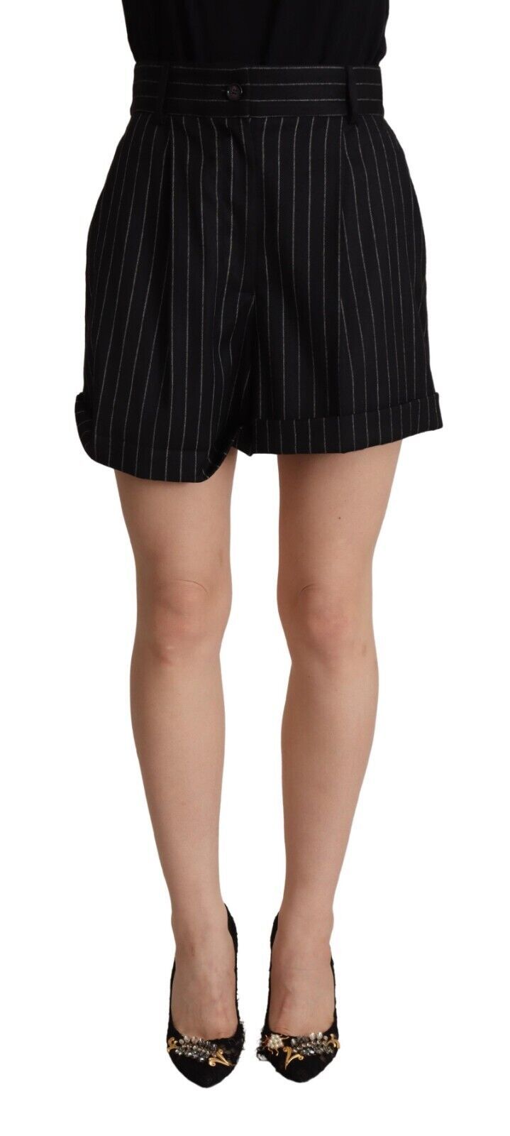 Elegant High-Waisted Striped Bermuda Shorts
