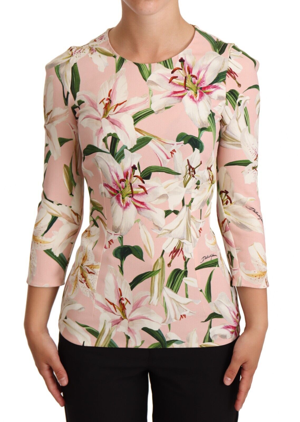 Pastel Pink Lily Print Fitted Blouse