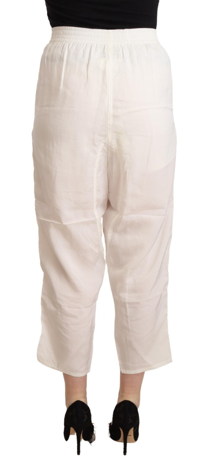 Maison Margiela White High Waist Cropped Women Trouser Pants