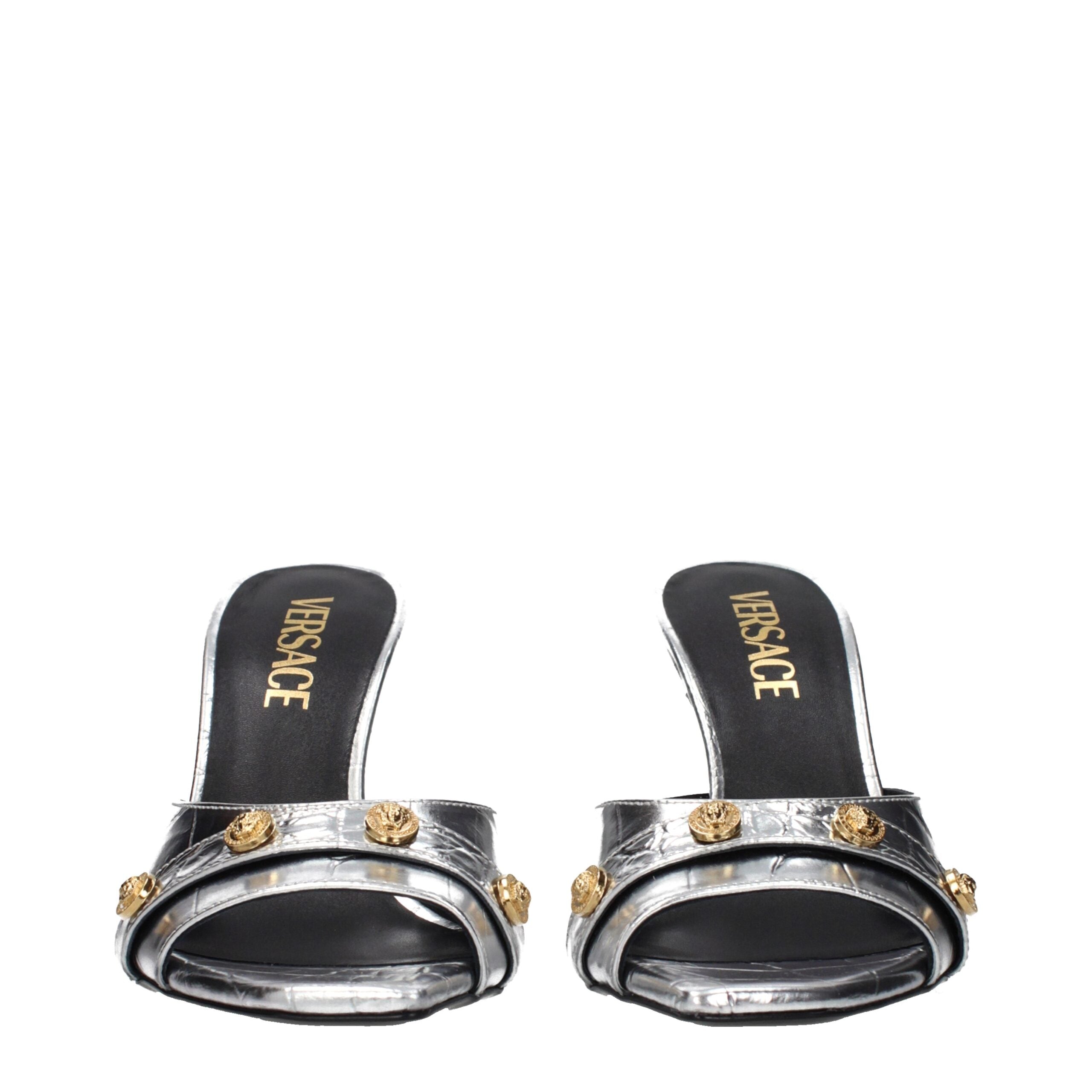 Versace Gray Leather Stiletto Heel Sandals