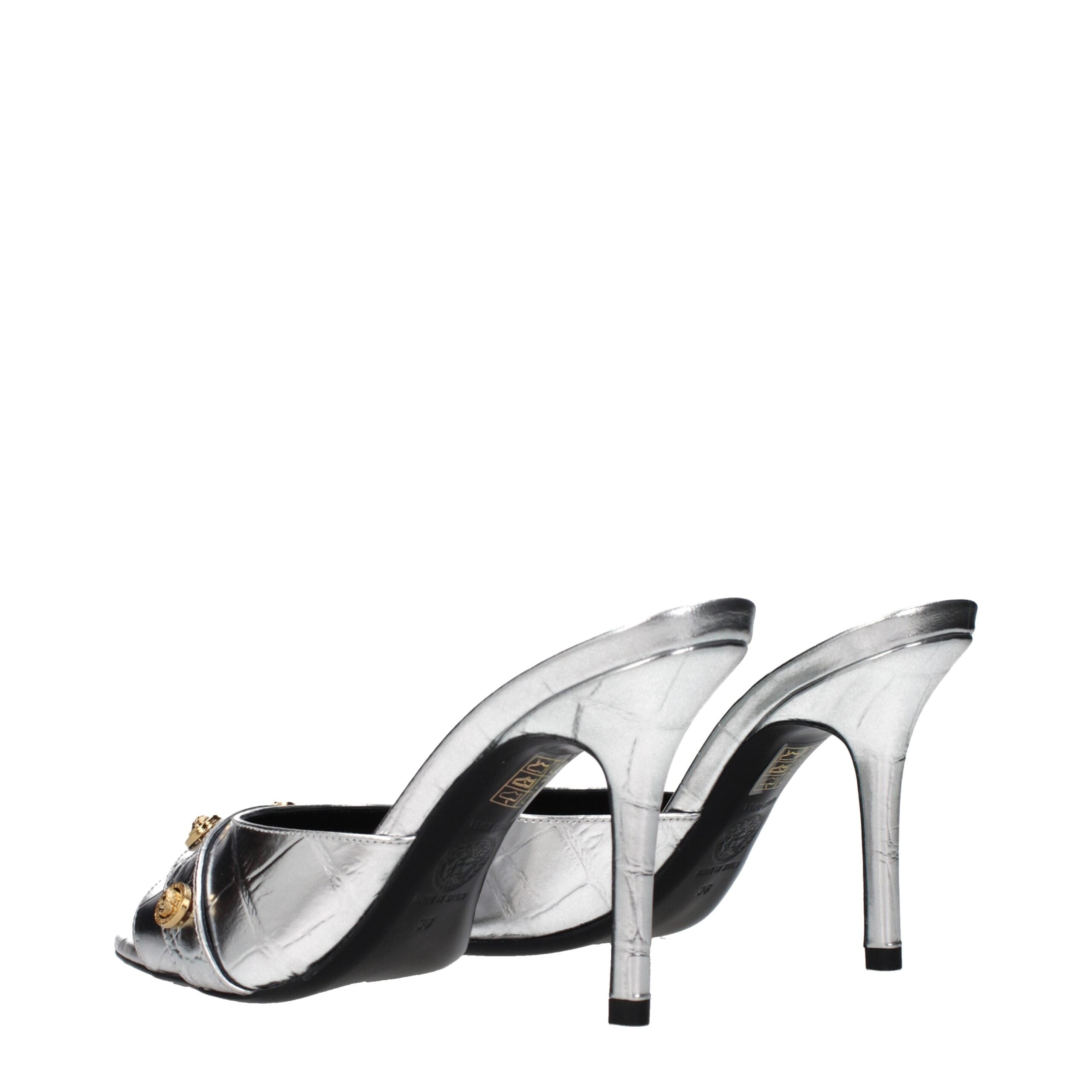 Versace Gray Leather Stiletto Heel Sandals