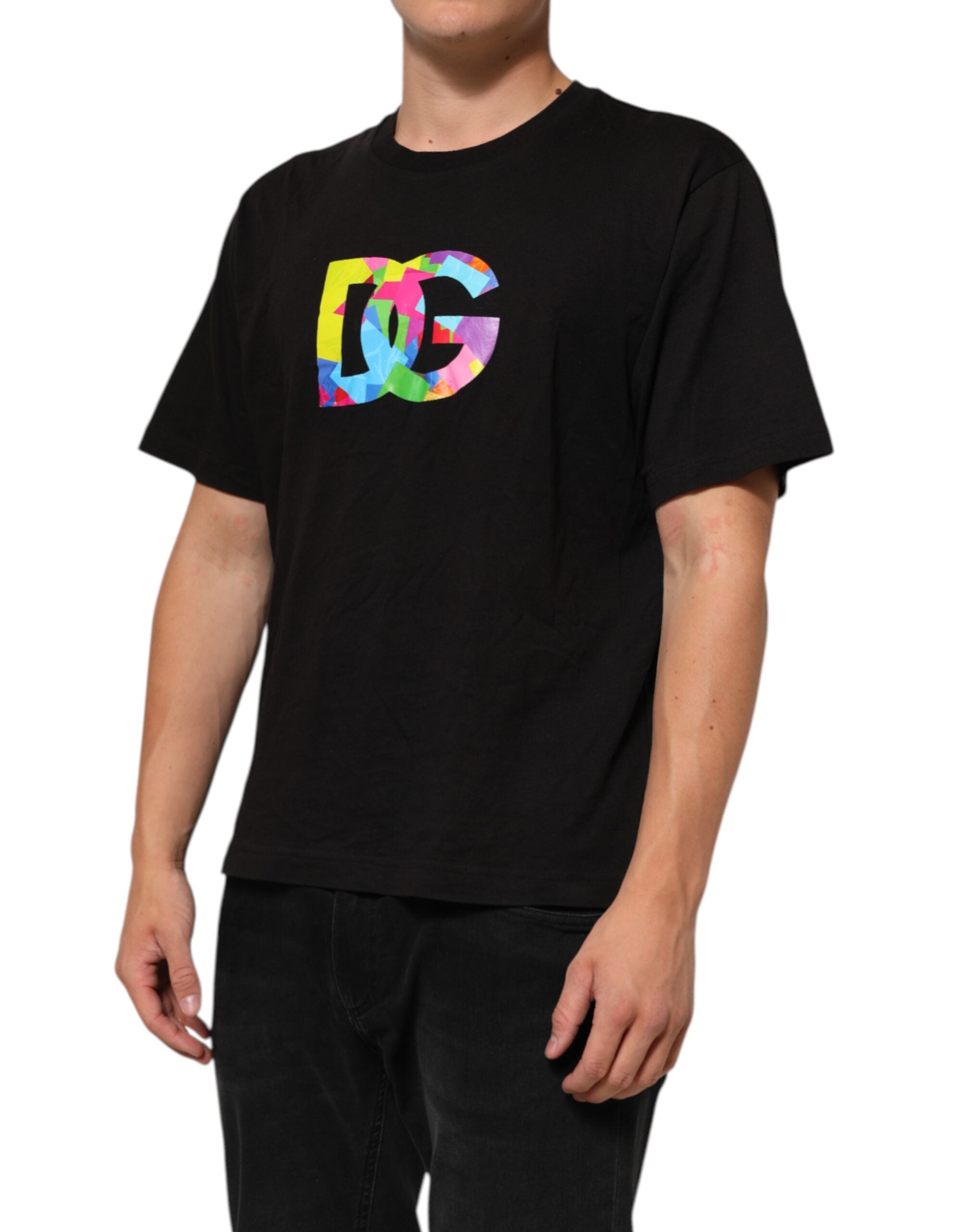 Dolce & Gabbana Black Logo Print Cotton Crew Neck T-shirt