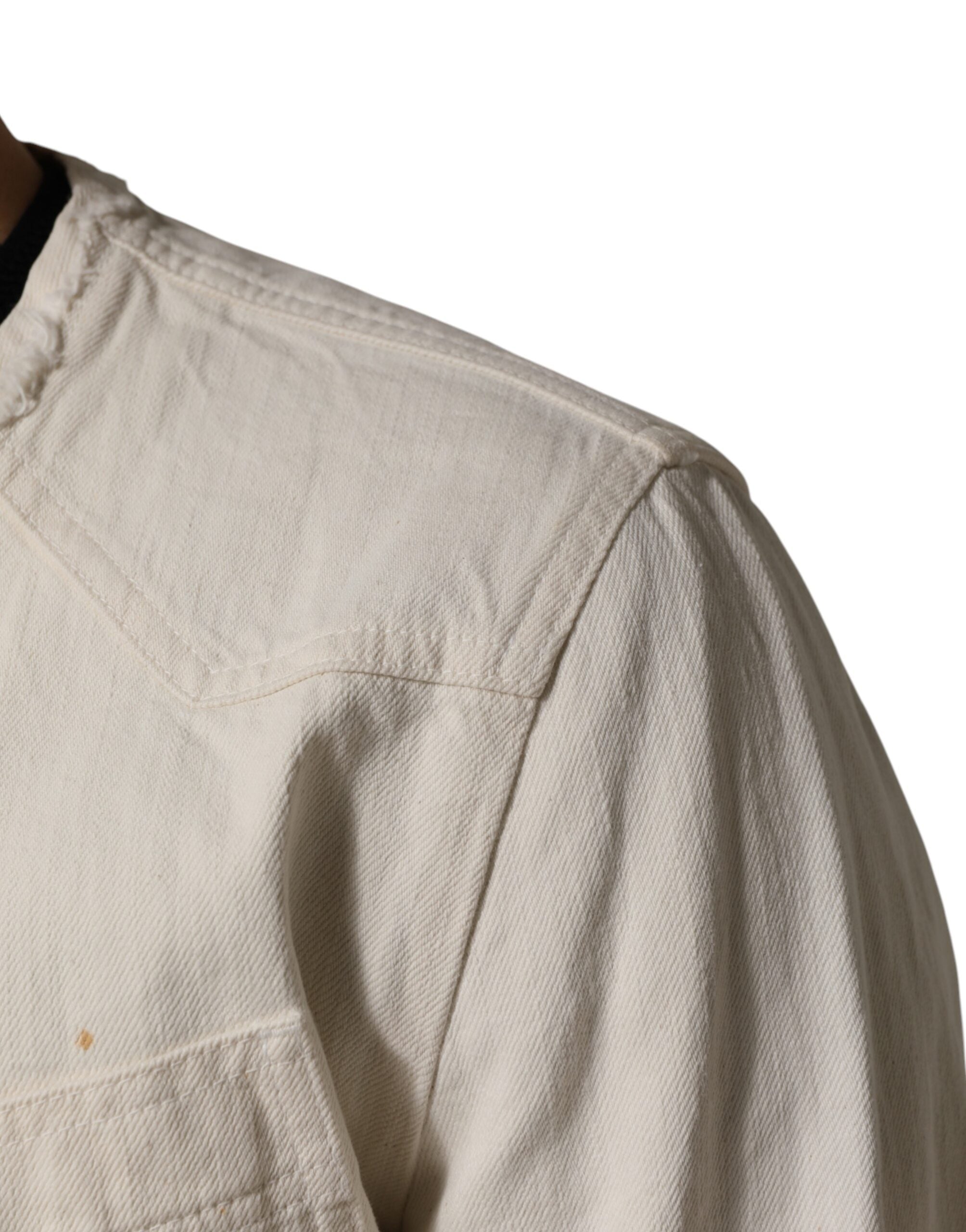 Dolce & Gabbana Off White Cotton Full Zip Denim Men Blouson Jacket