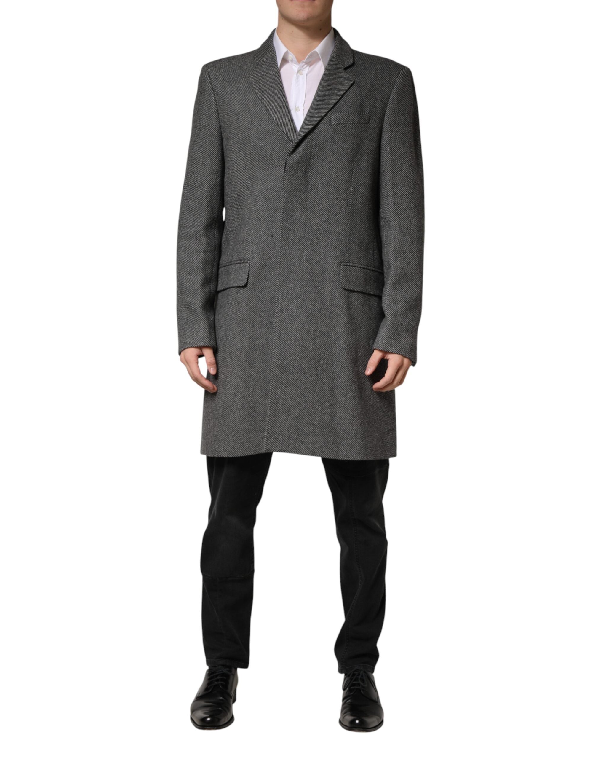 Dolce & Gabbana Gray Single Breasted Men Trench Coat Jacket