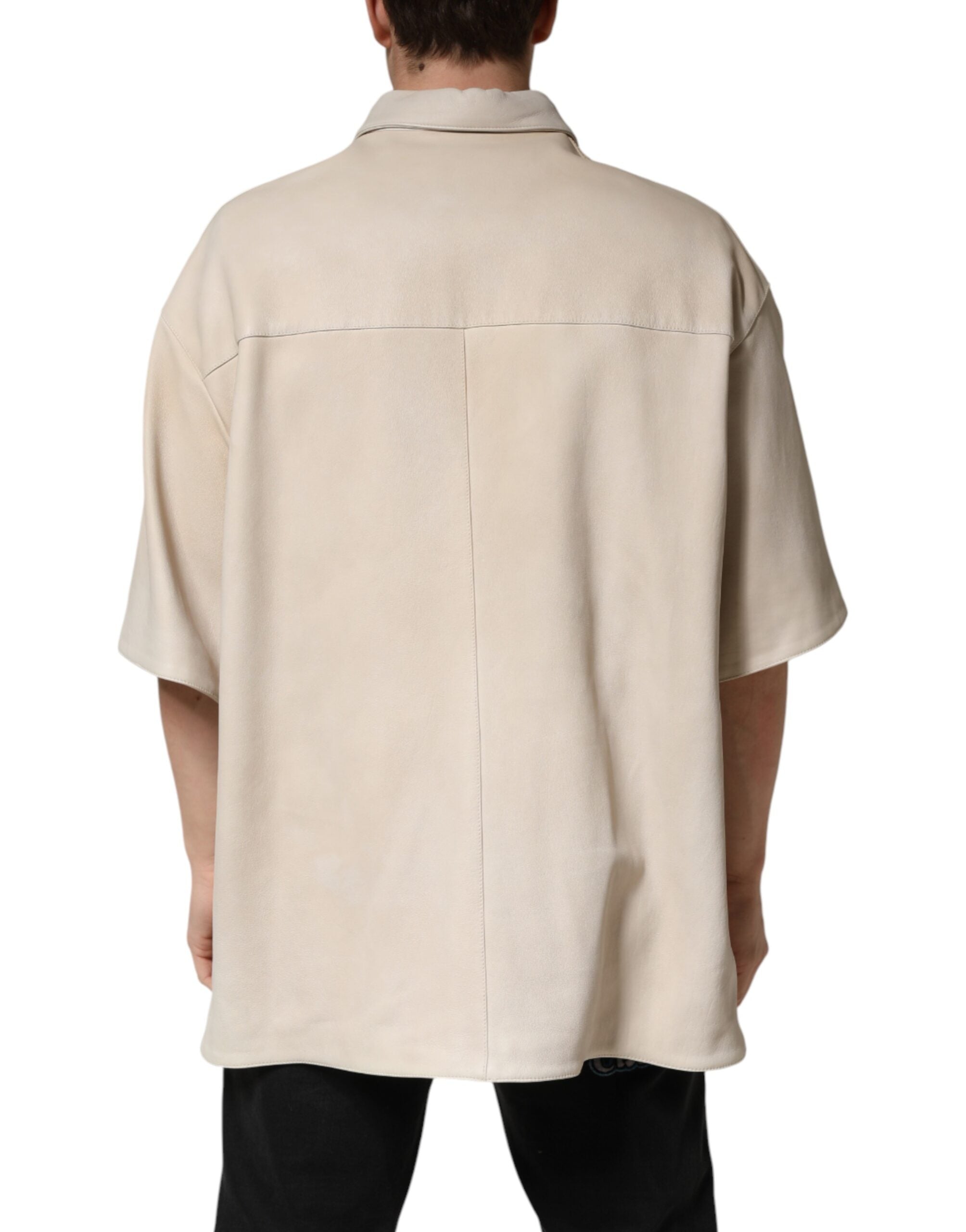 Dolce & Gabbana Beige Leather Button Down Men Casual Shirt