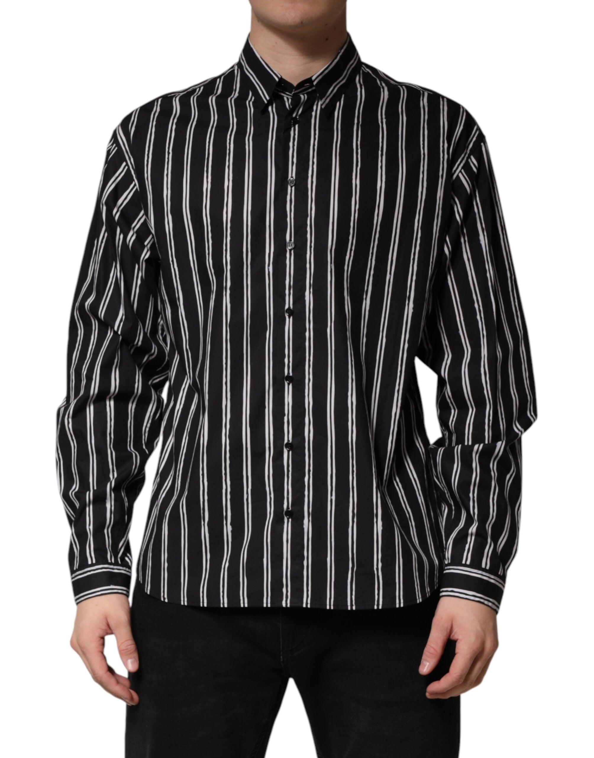 Dolce & Gabbana Black Stripes Cotton Men Formal Dress Shirt