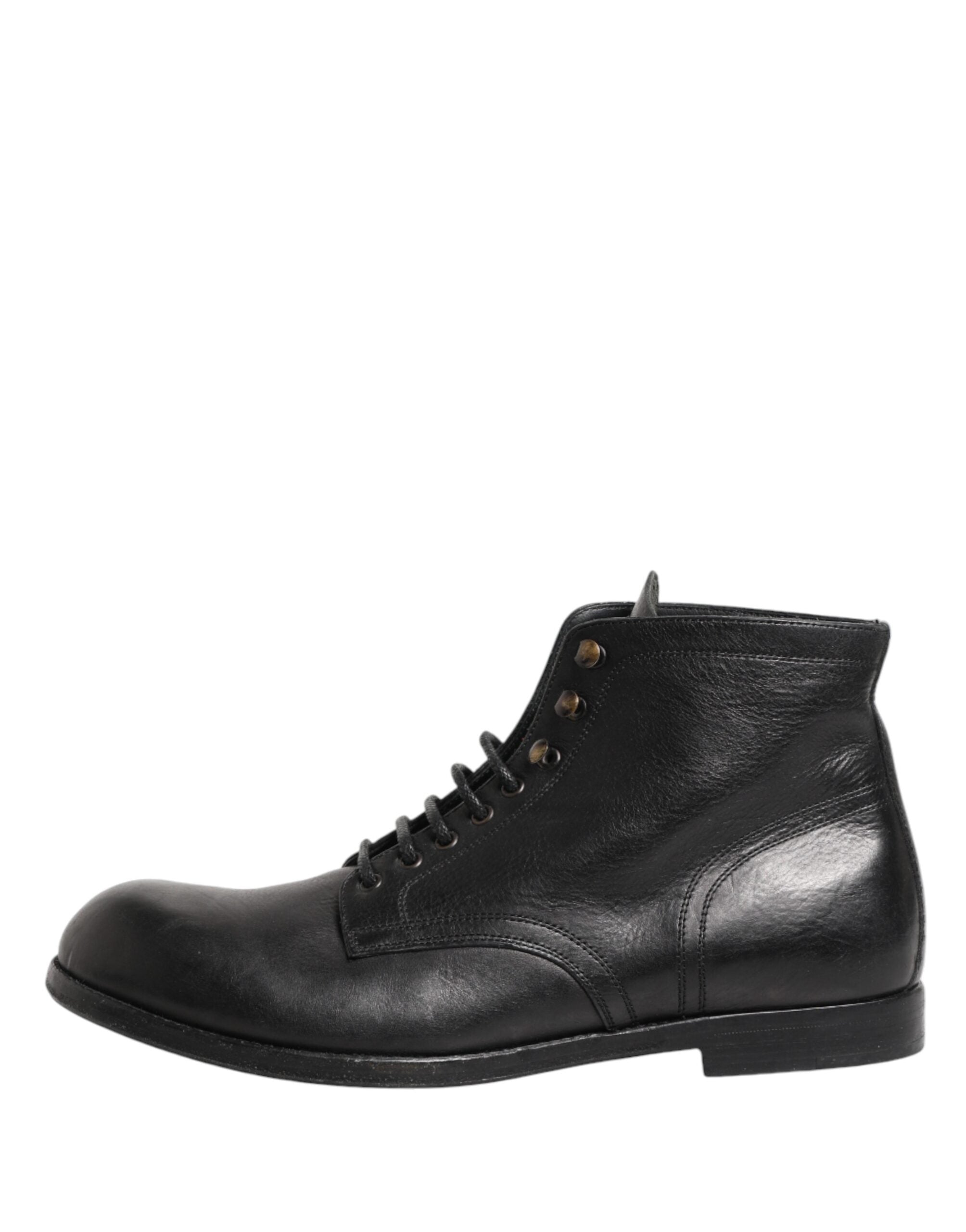 Dolce & Gabbana Black Lace Up Short Ankle Boots Men Shoes