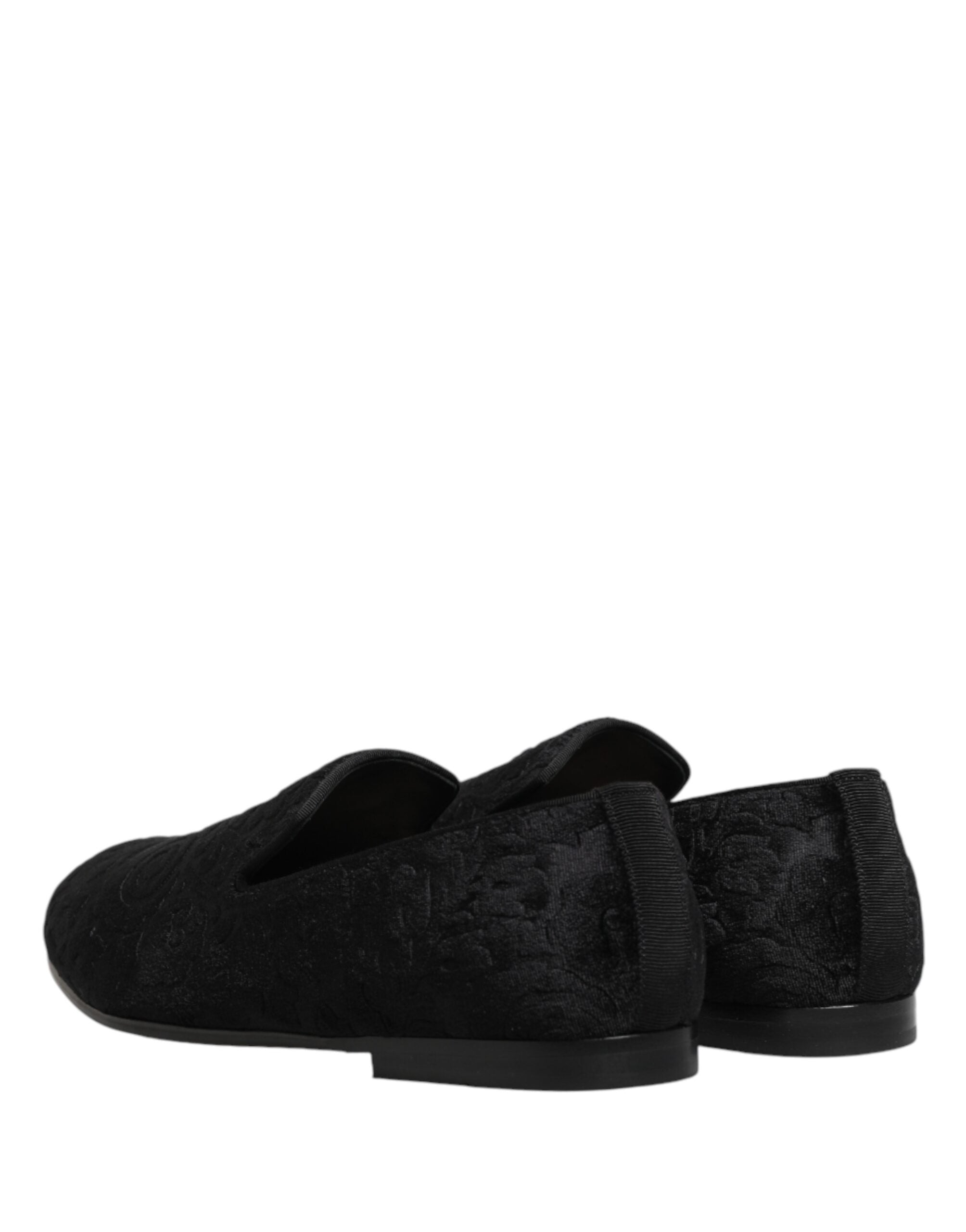 Dolce & Gabbana Black Velvet Slip On Loafers Formal Men Shoes