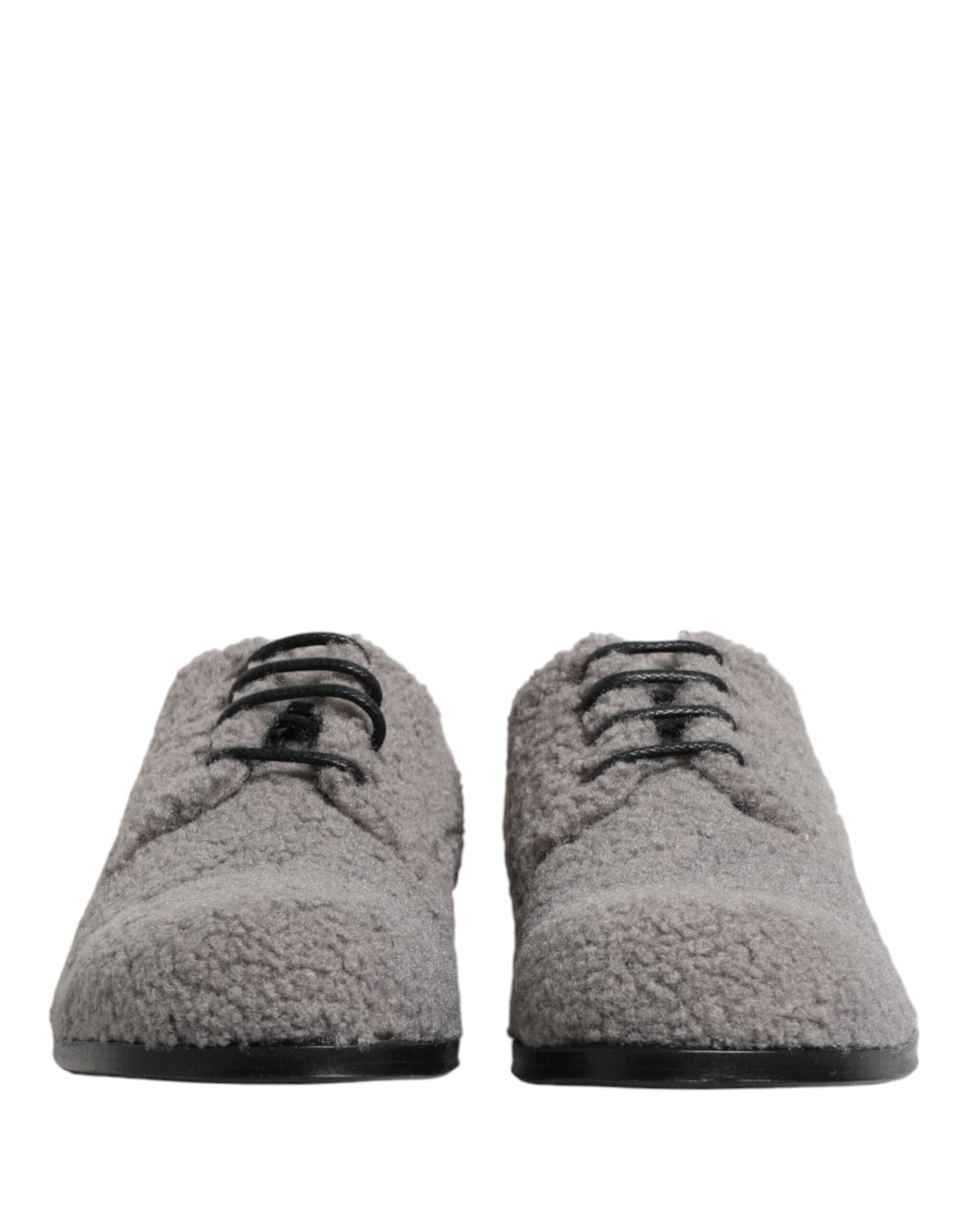 Dolce & Gabbana Gray Fleece Lace Up Men Derby Dress Shoes