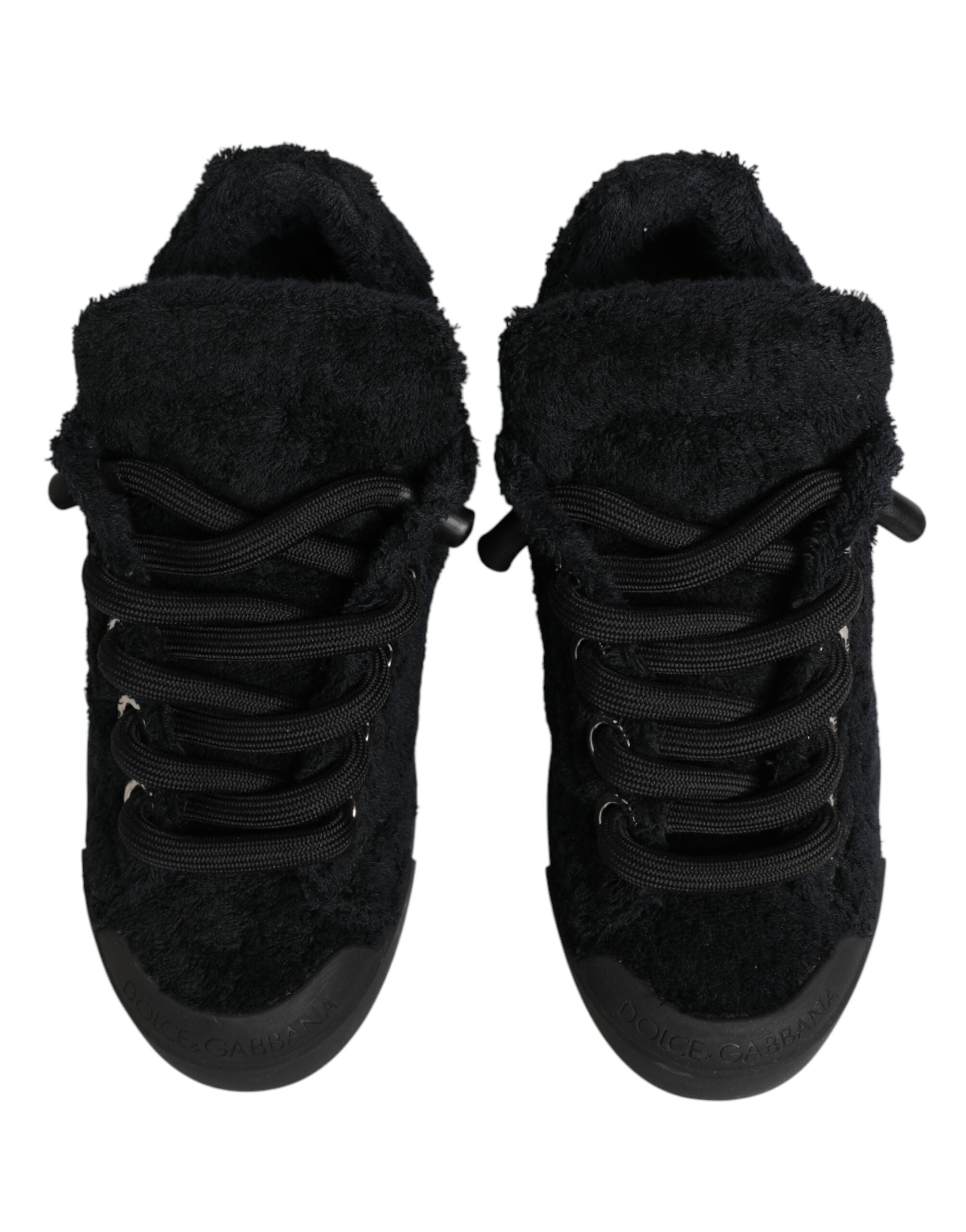 Dolce & Gabbana Black Faux Shearling Low Top Sneakers Shoes