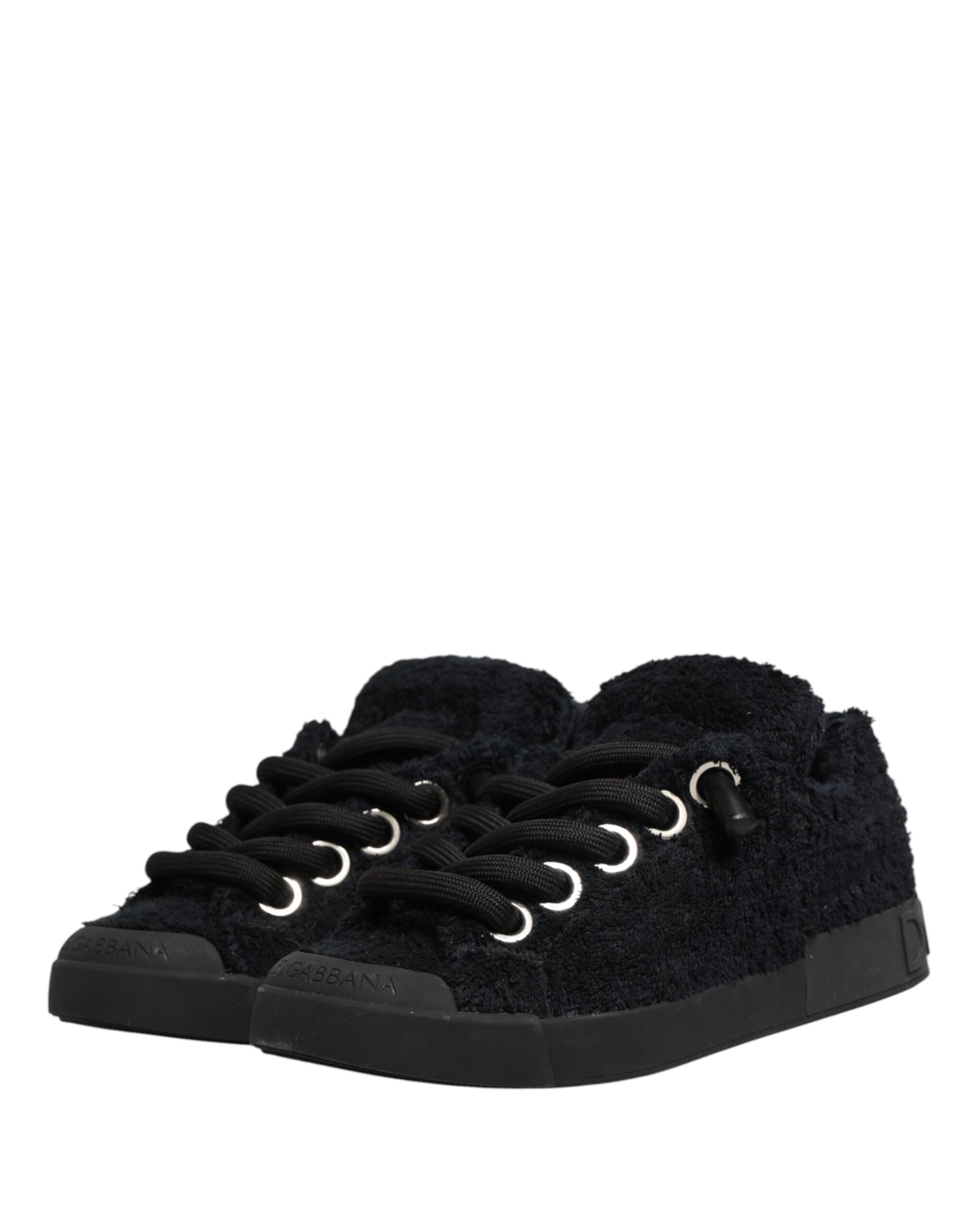 Dolce & Gabbana Black Faux Shearling Low Top Sneakers Shoes