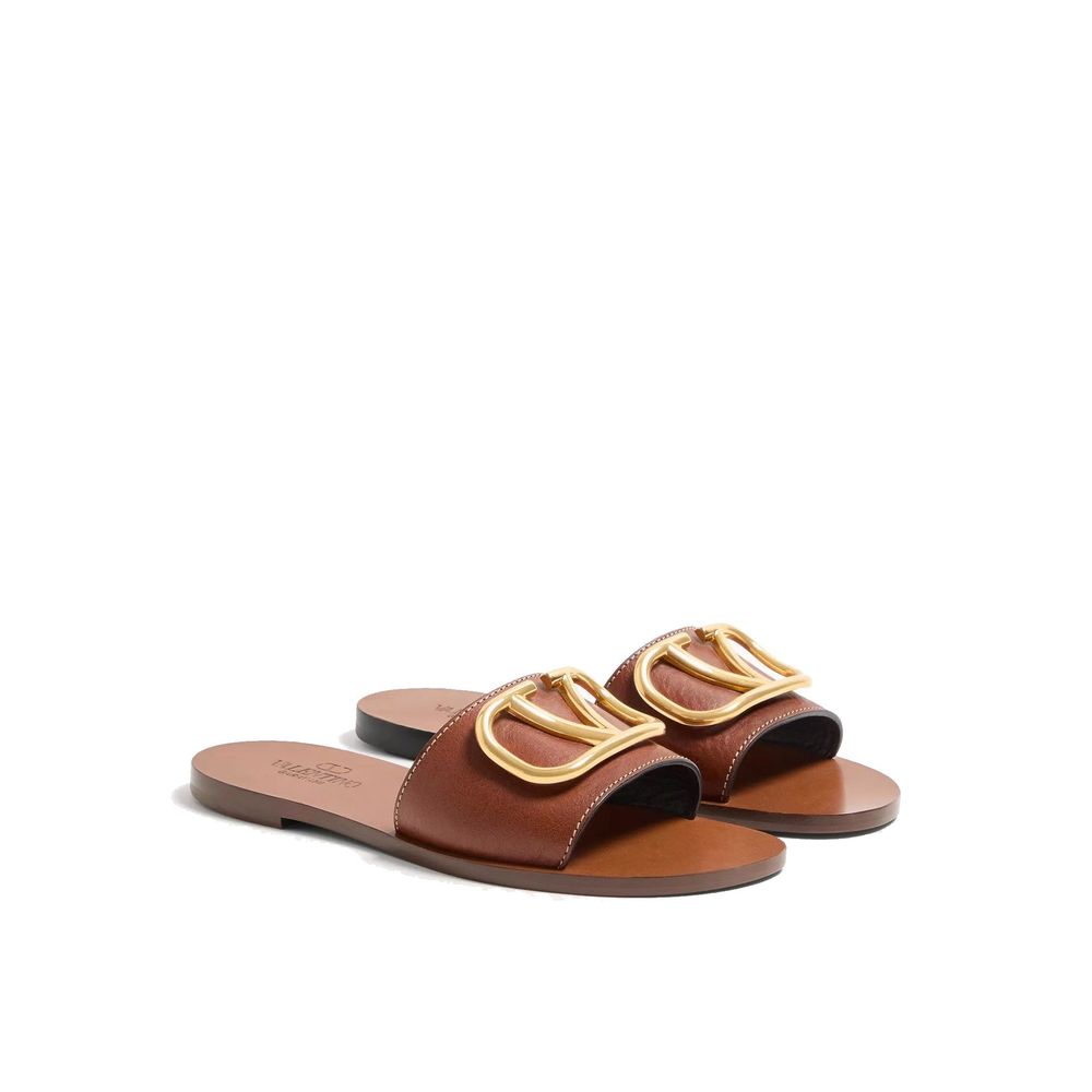 Valentino Garavani Brown Calfskin Flat Sandals