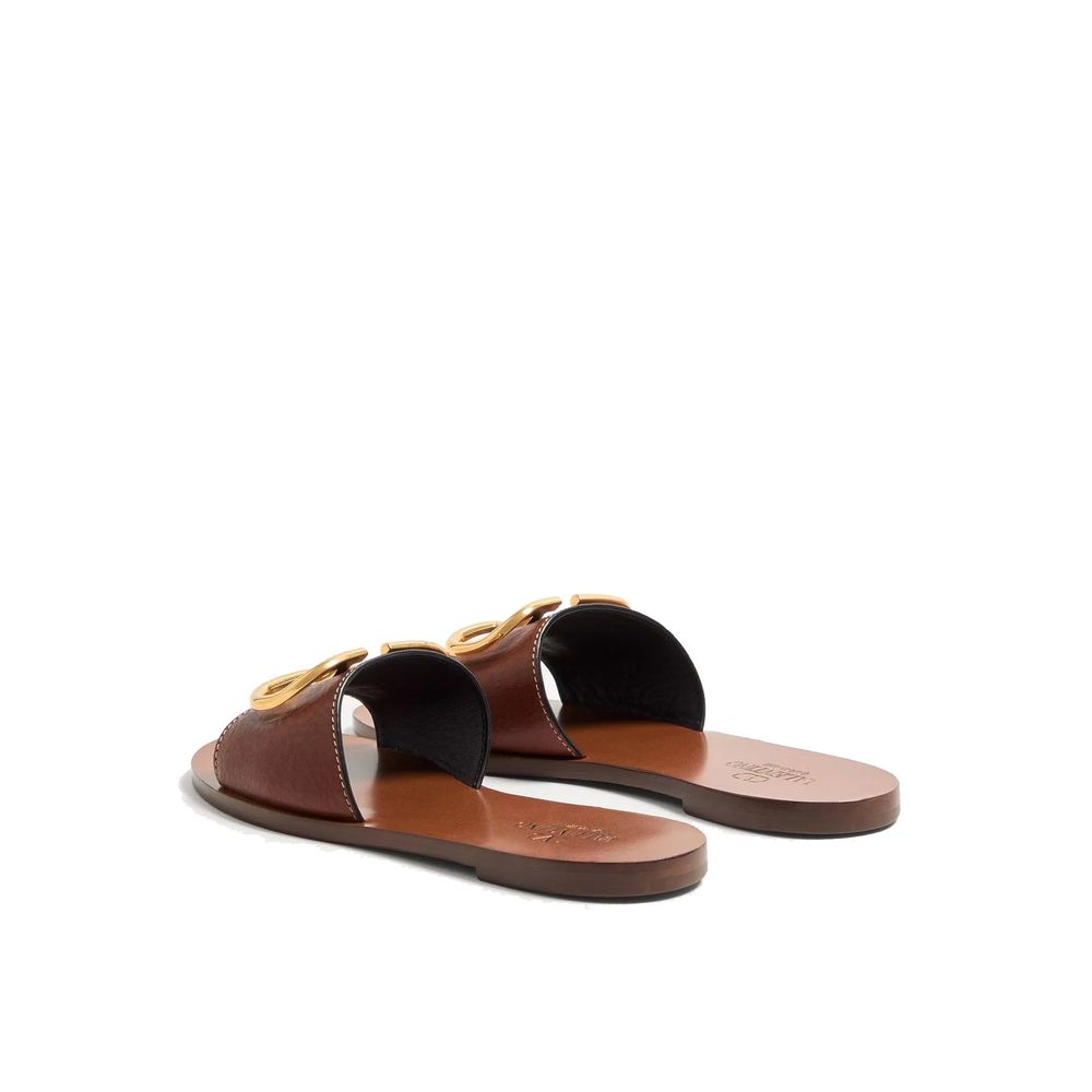 Valentino Garavani Brown Calfskin Flat Sandals