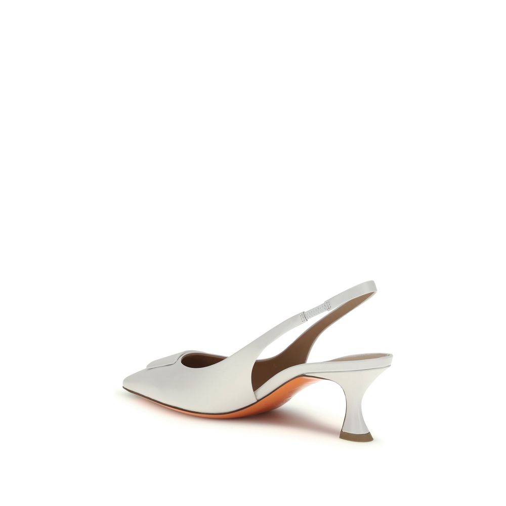 Santoni White Calf Leather Bos Taurus Mid Heel Pumps