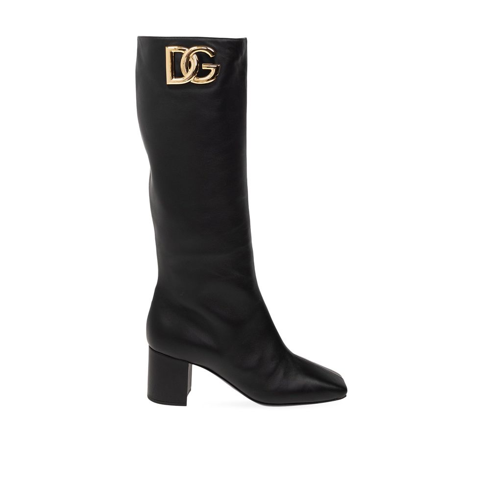 Dolce & Gabbana Black Calfskin High Heel Boots