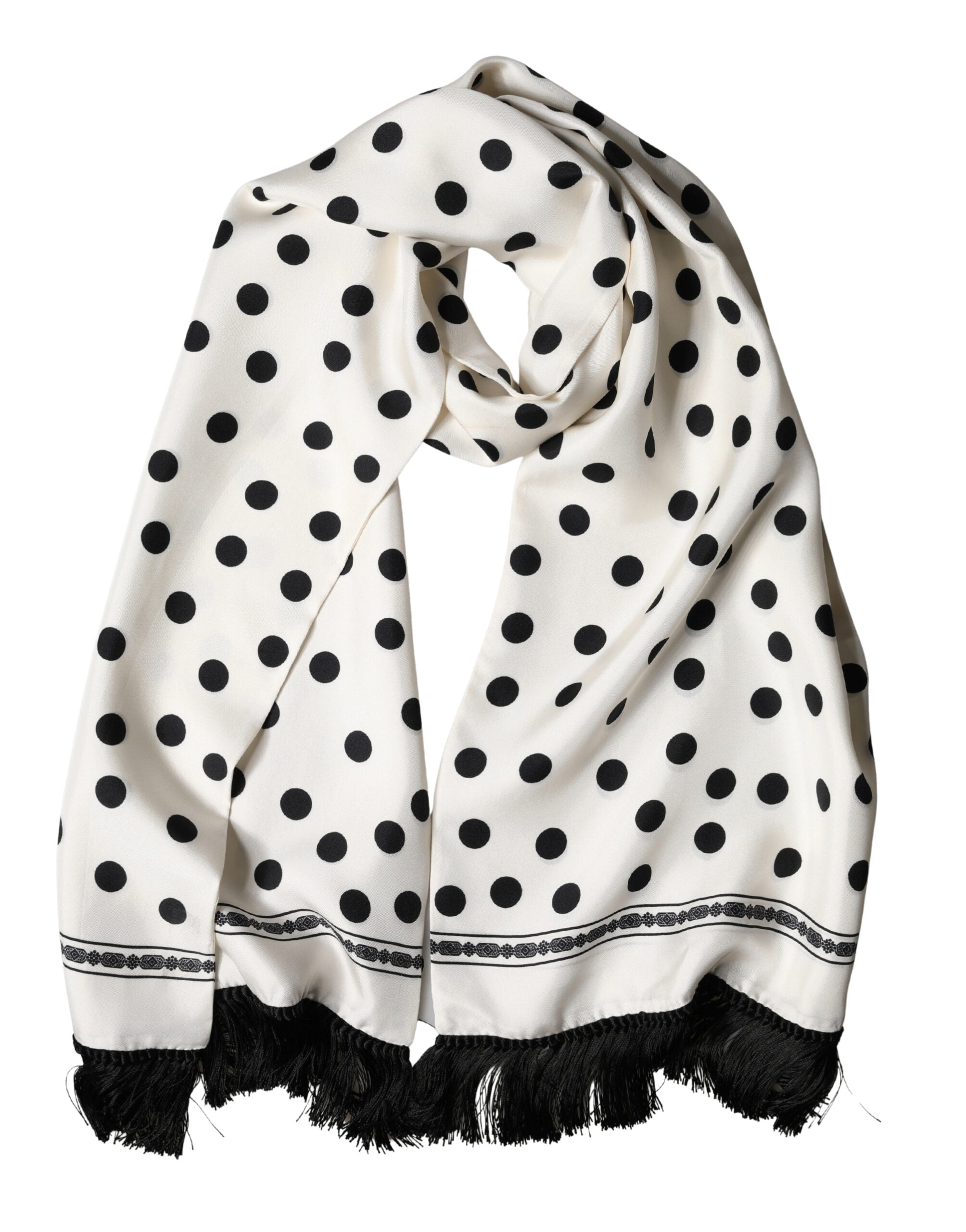 Dolce & Gabbana White Black Polka Dot Neck Wrap Foulard 165.5cmx32cm Scarf