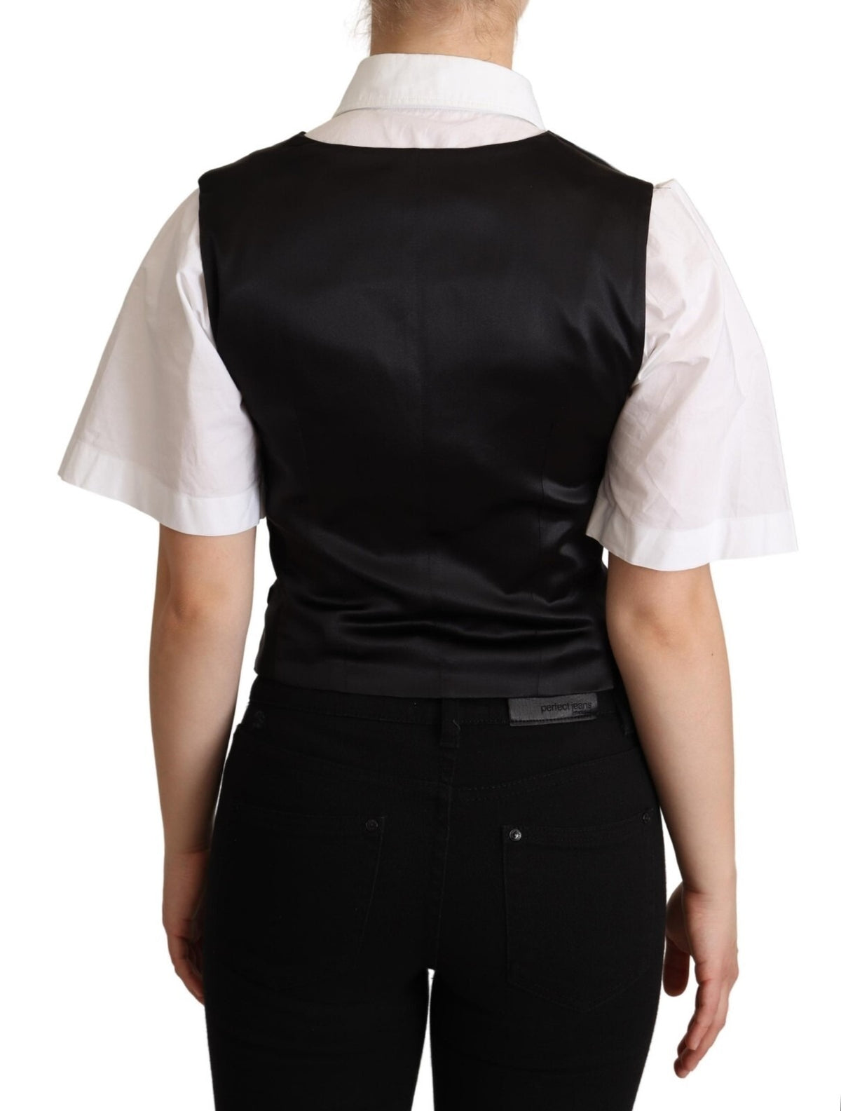Dolce & Gabbana Solid Black Silk Sleeveless Waistcoat Vest Top