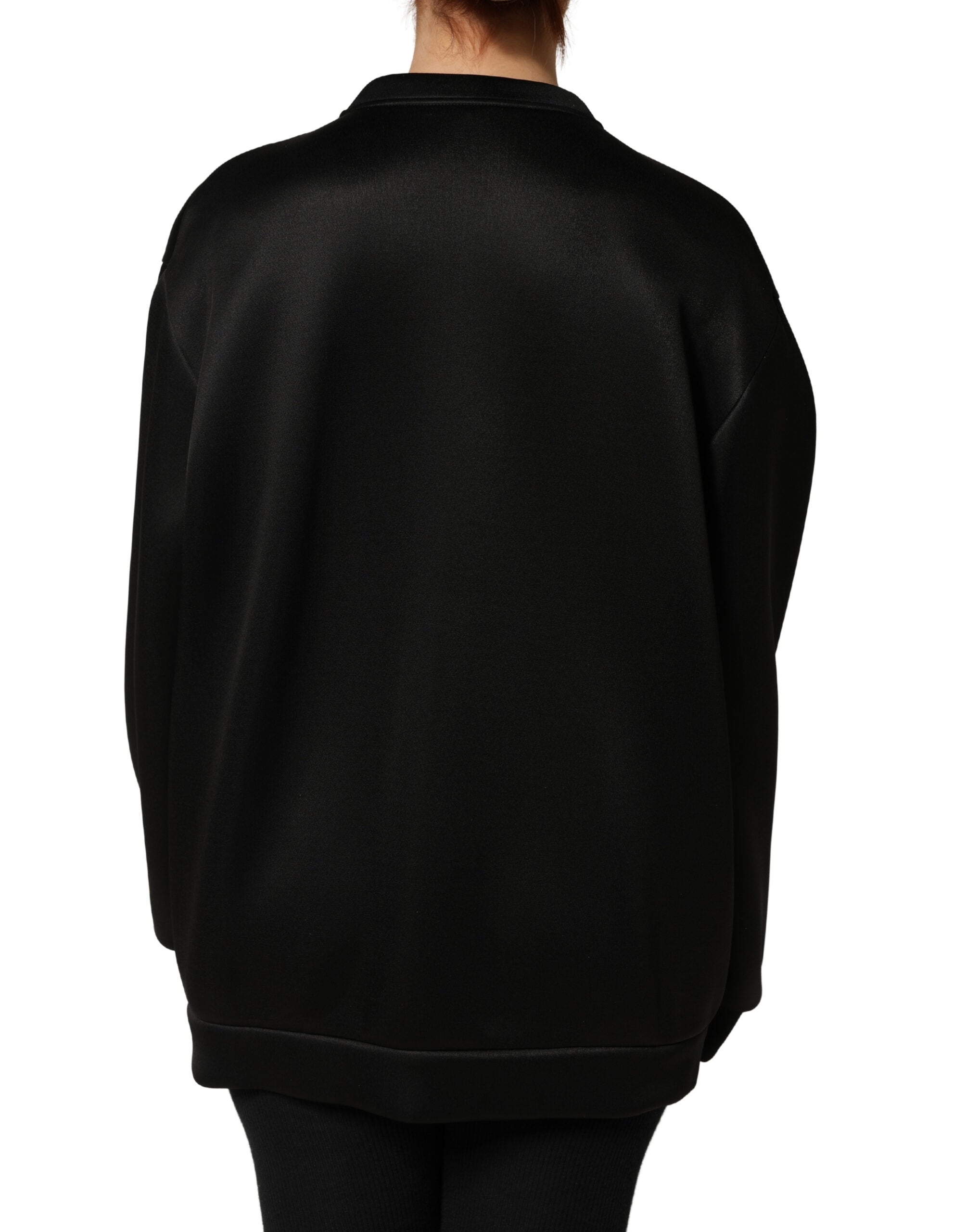 Dolce & Gabbana Black Embellished Logo Crystal Sweatshirt Top