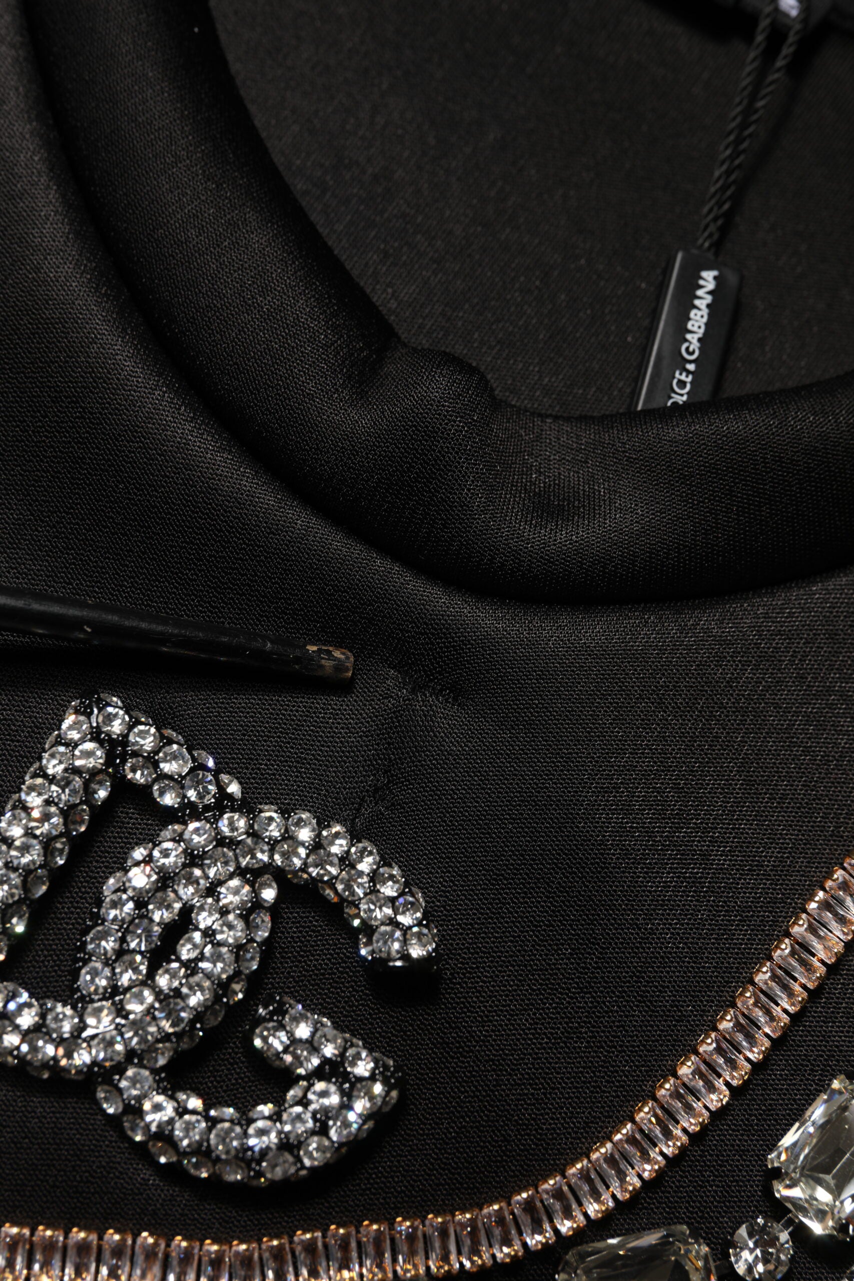 Dolce & Gabbana Black Embellished Logo Crystal Sweatshirt Top