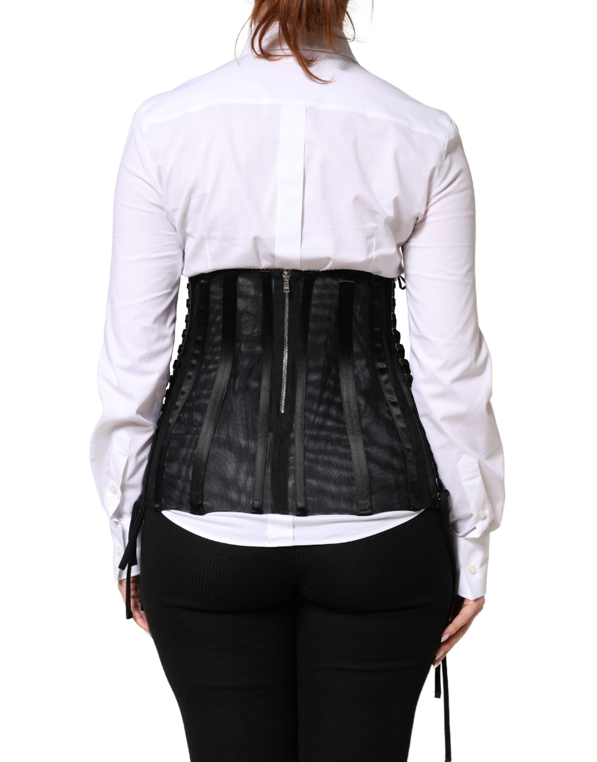 Dolce & Gabbana Black Lace-Up Waist Cincher Bustier Corset Top