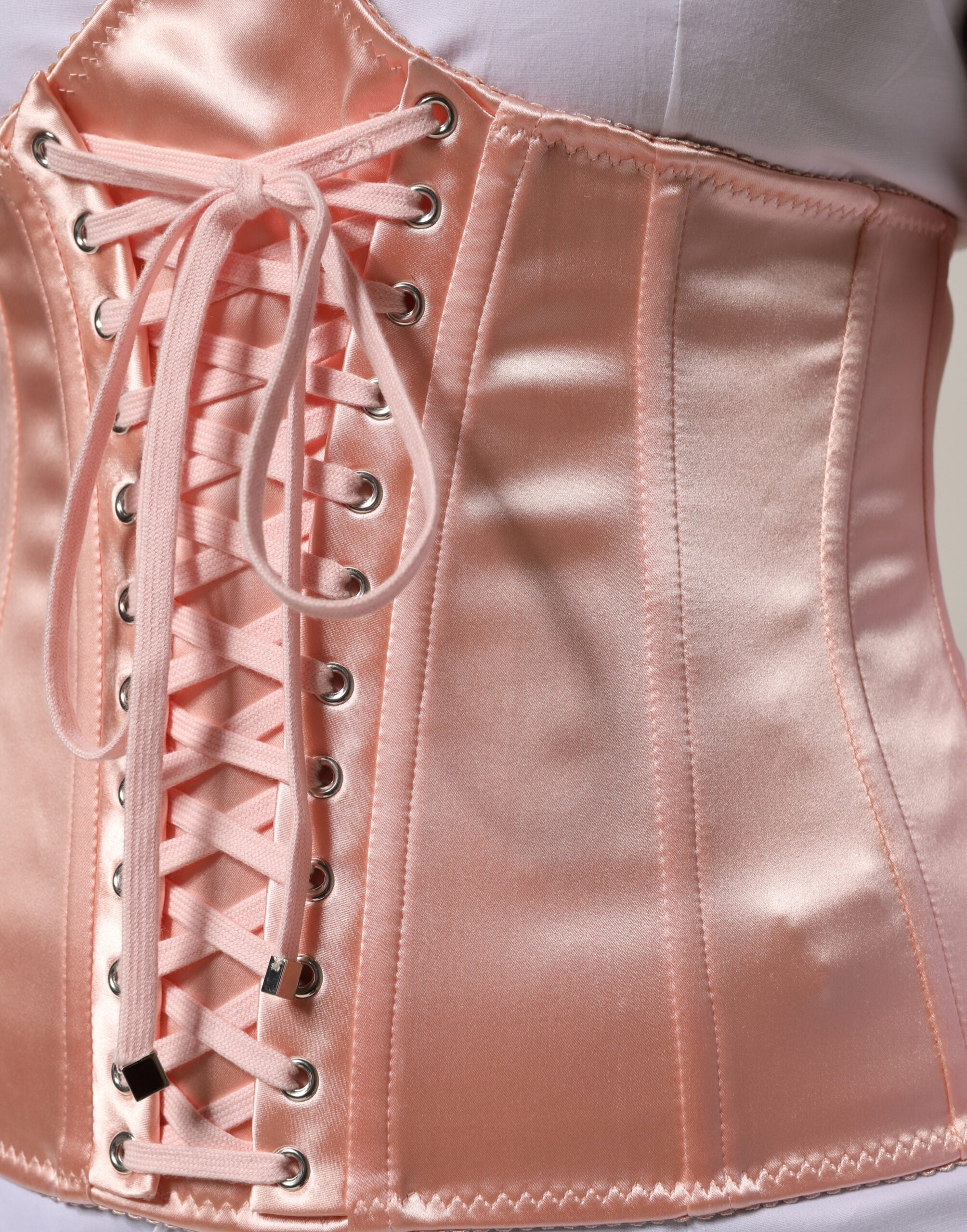 Dolce & Gabbana Pale Pink Silk LaceUp Waist Cincher Corse Top