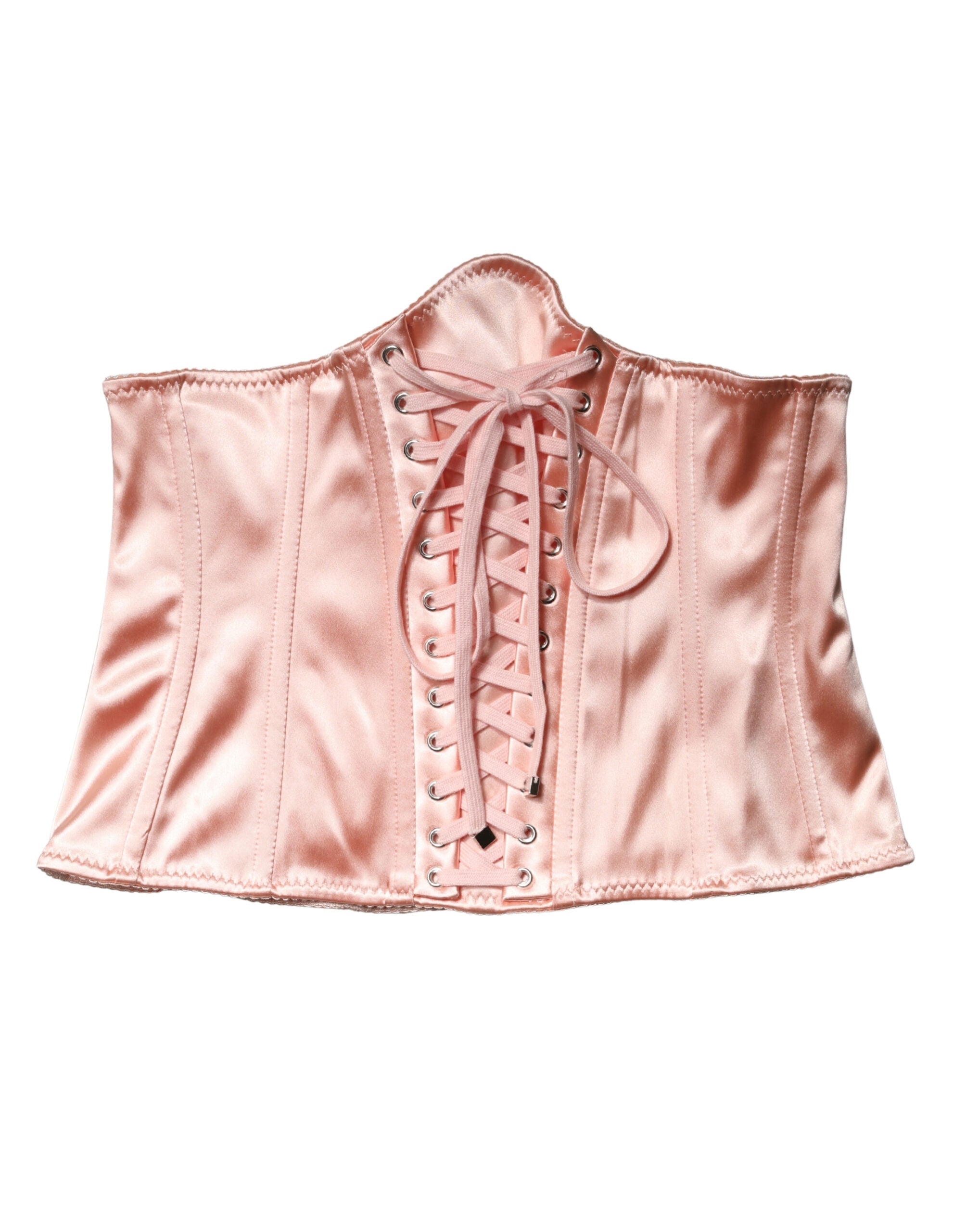 Dolce & Gabbana Pale Pink Silk LaceUp Waist Cincher Corse Top