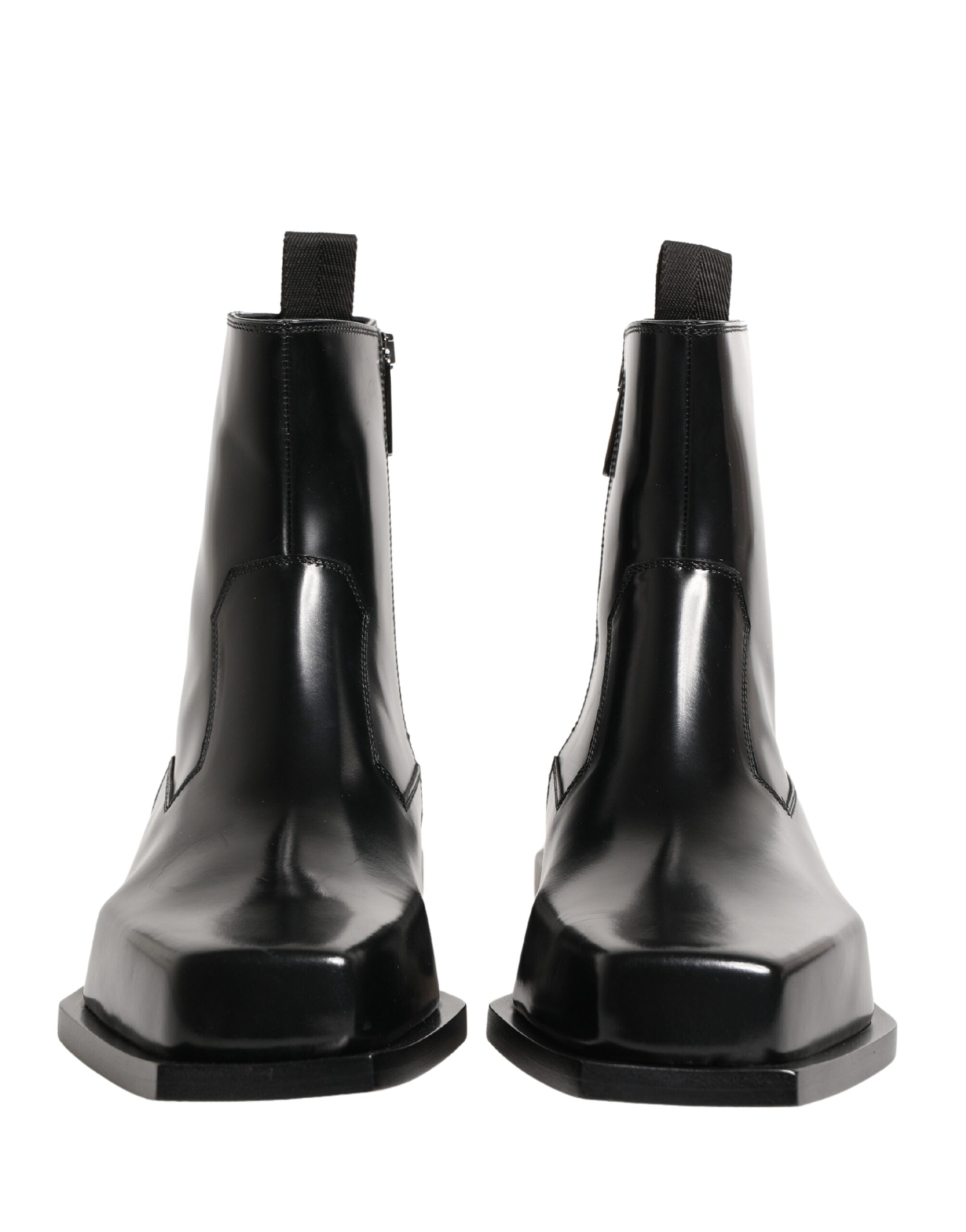 Dolce & Gabbana Black Leather Zip Closure Ankle Boots Shoes