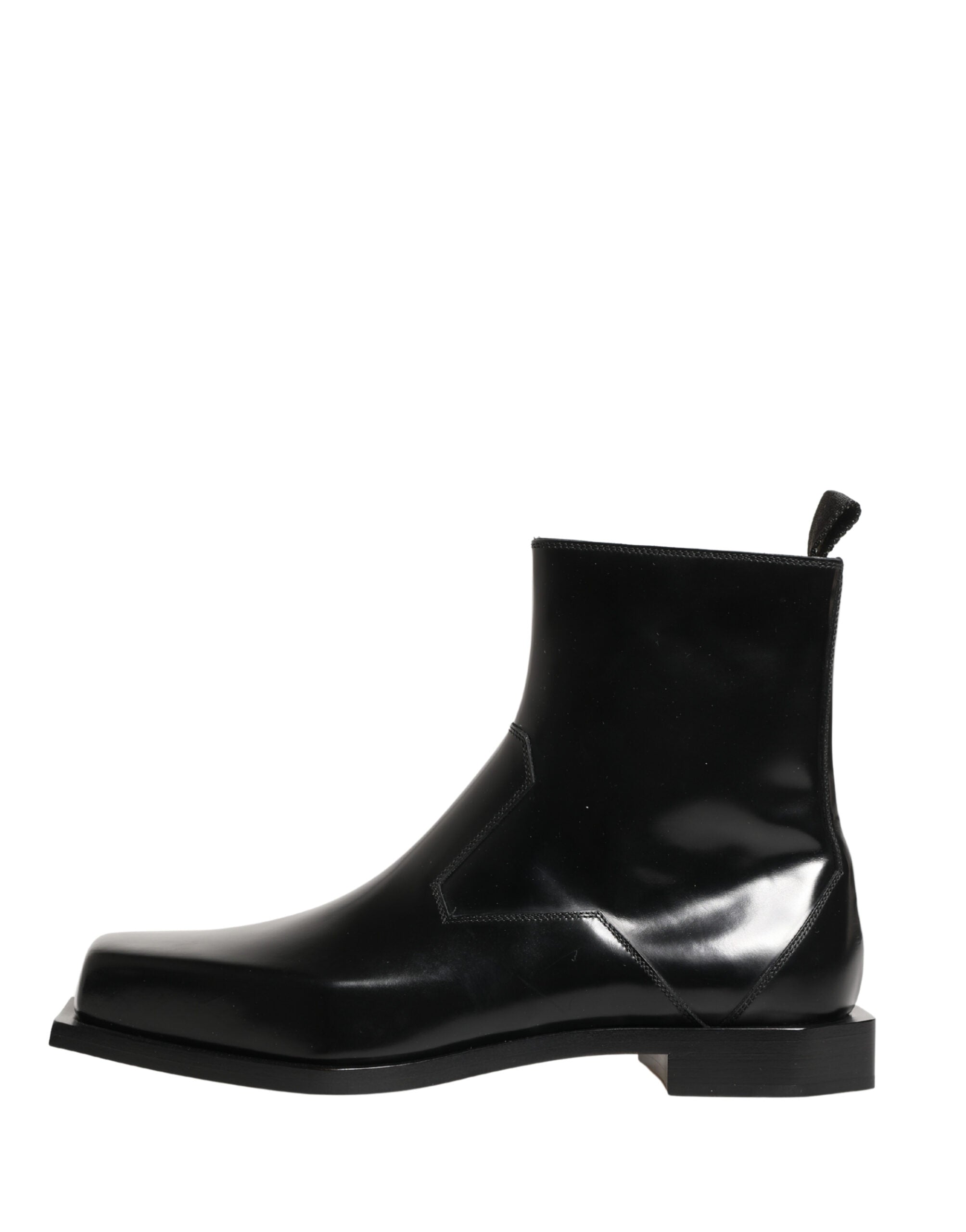 Dolce & Gabbana Black Leather Zip Closure Ankle Boots Shoes