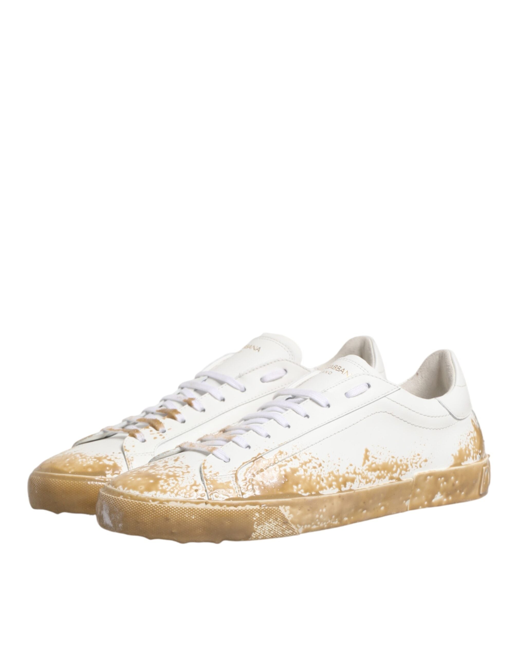 Dolce & Gabbana White Leather Paint Effect Low Top Sneakers  Shoes