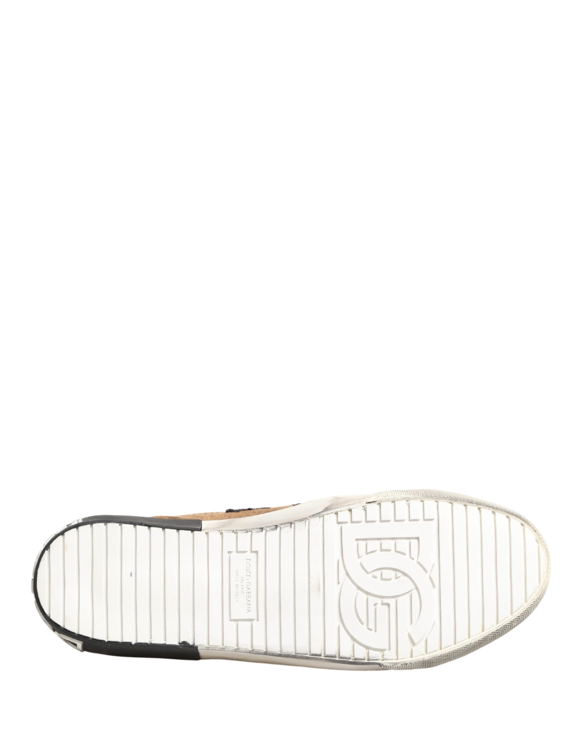 Dolce & Gabbana Brown Black Patch Denim Low Top Sneakers Shoes