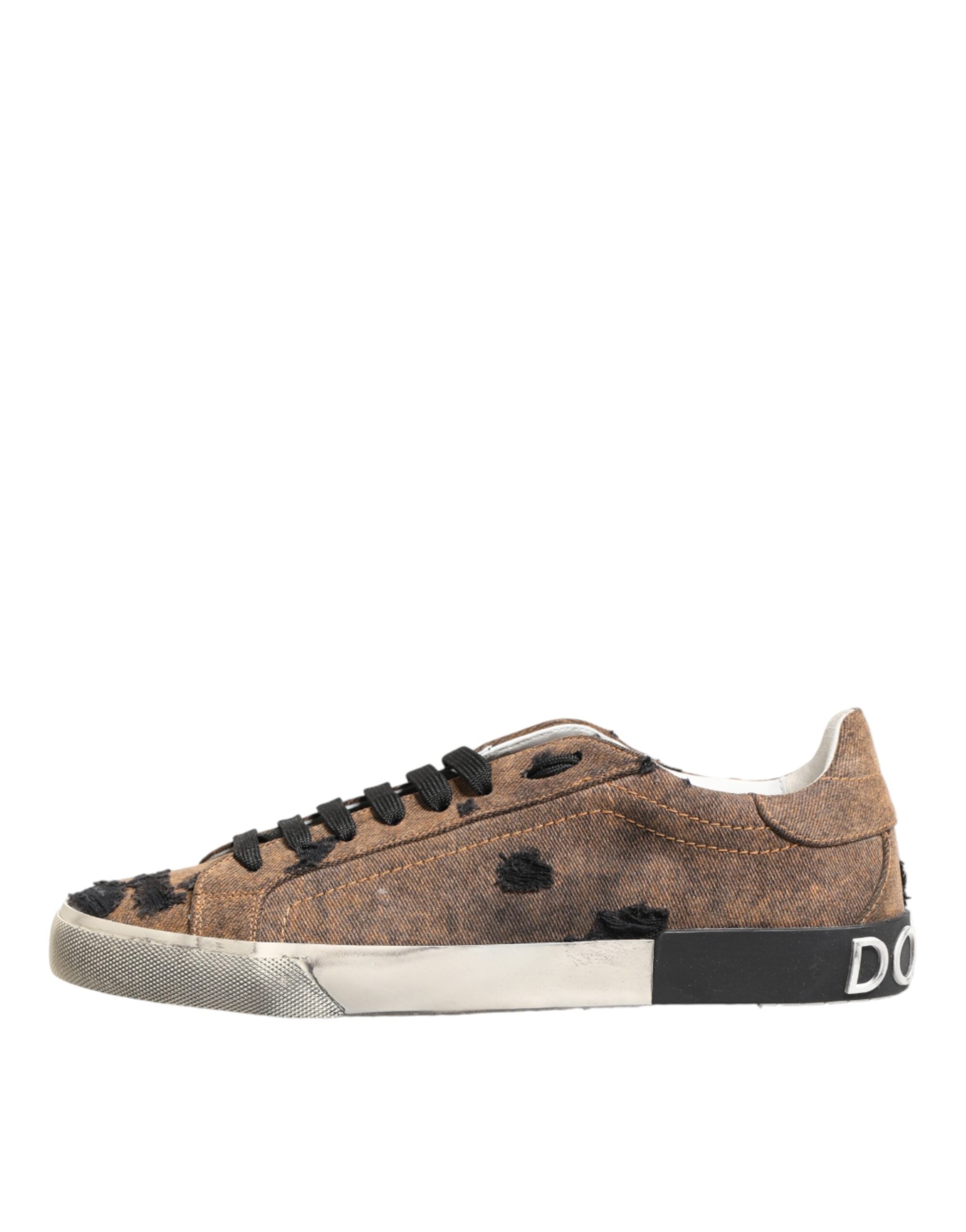 Dolce & Gabbana Brown Black Patch Denim Low Top Sneakers Shoes