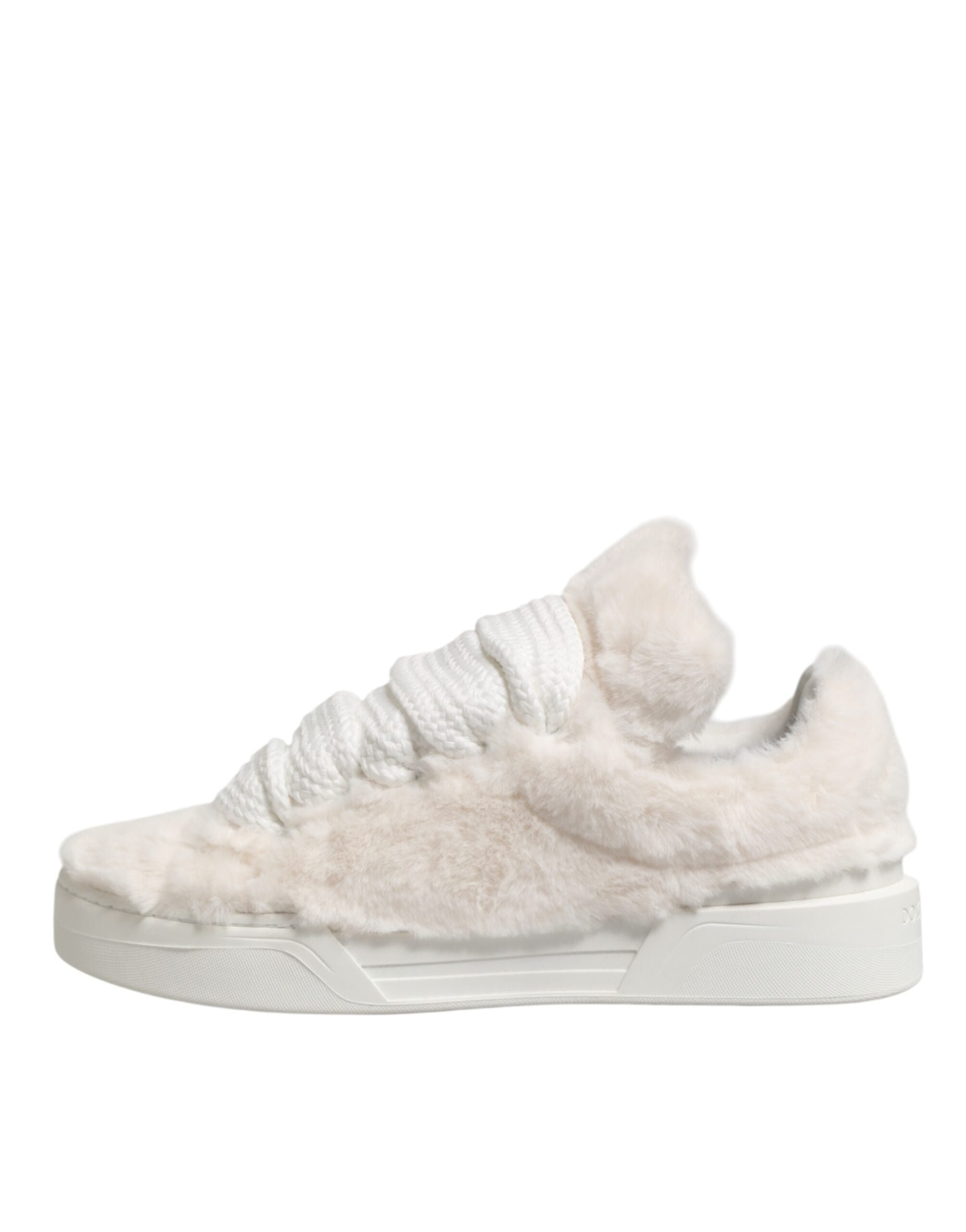 Dolce & Gabbana White Shearling Fur Bianco Low Top Sneakers Shoes