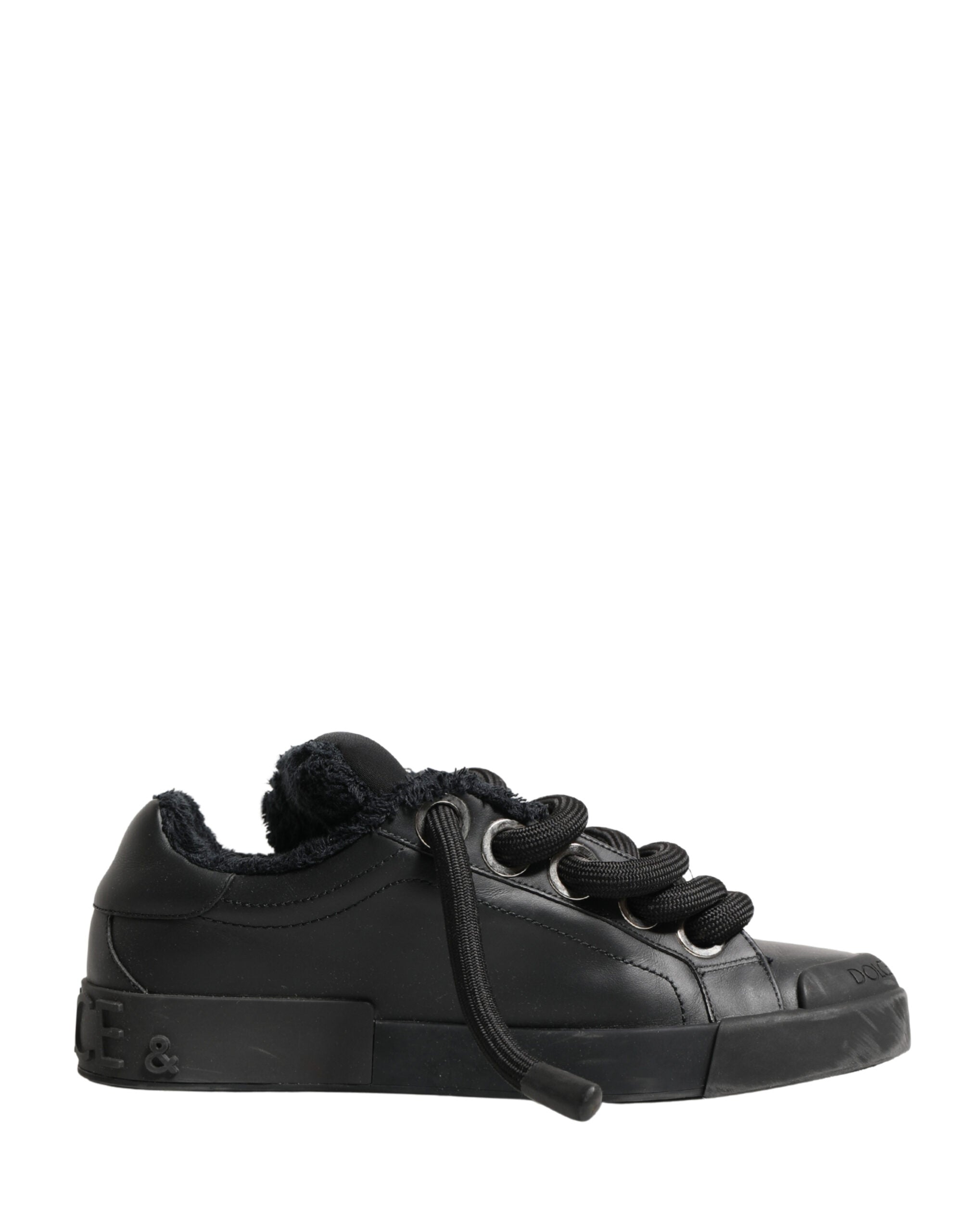 Dolce & Gabbana Black Calf Leather Nappa Lace-Up Sneakers Shoes