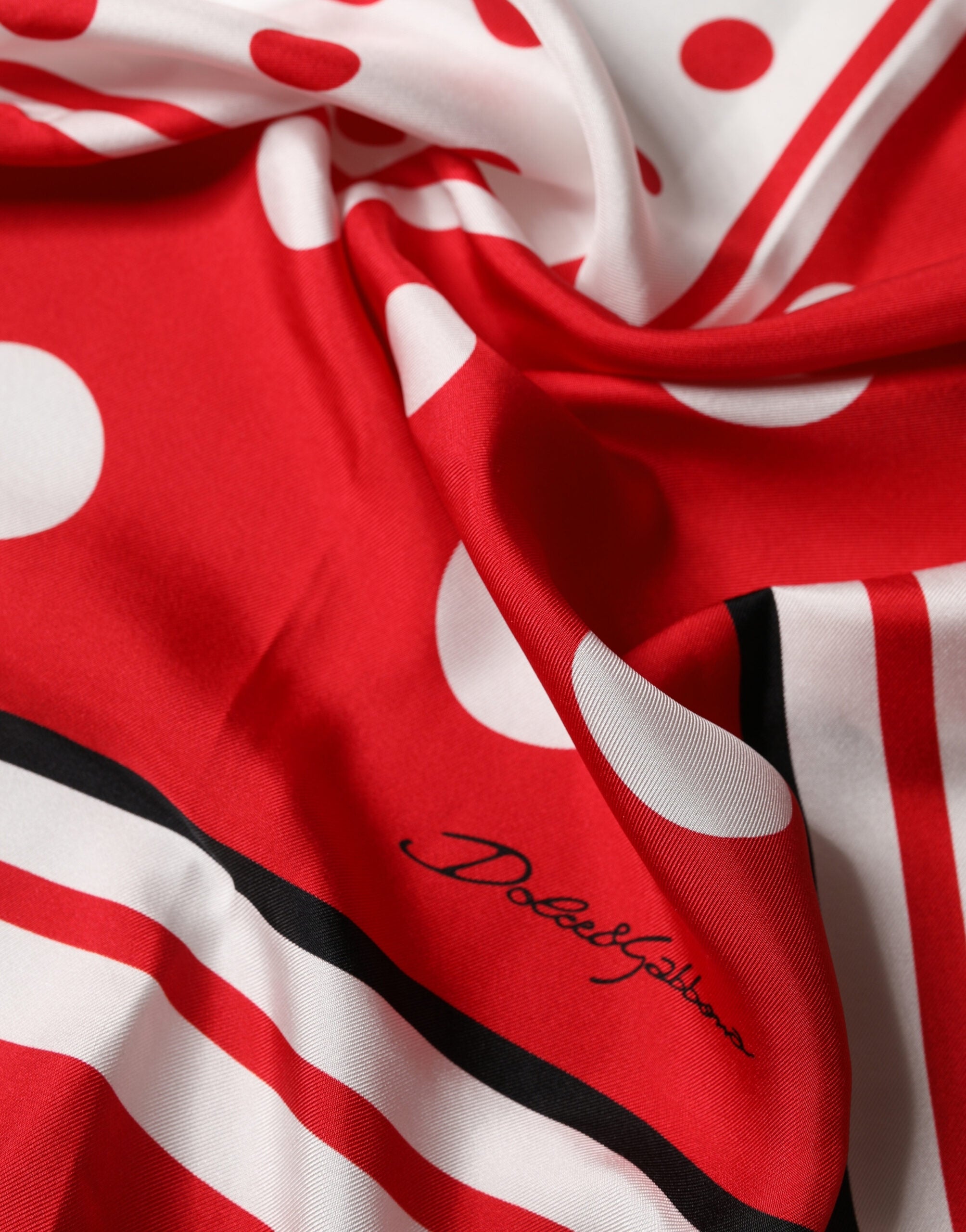 Dolce & Gabbana Red White Polka Dot Square Foulard 90cm x 88cm Scarf