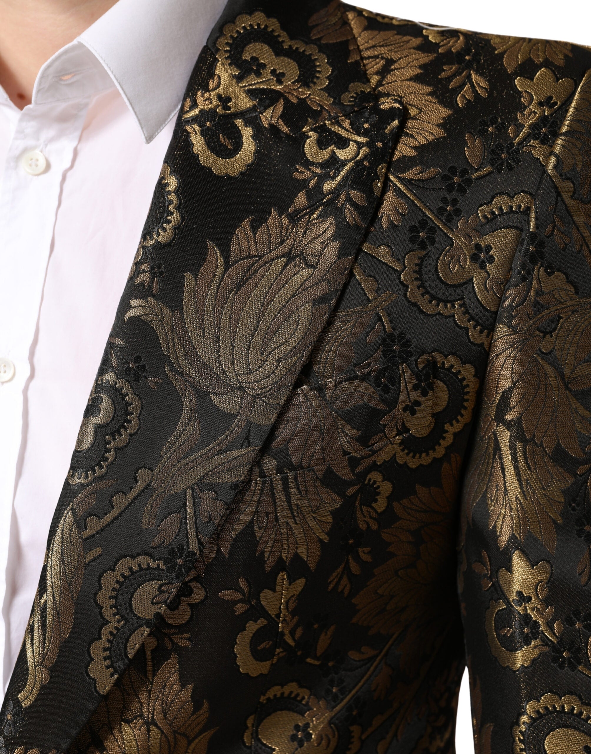 Dolce & Gabbana Gold Jacquard Single Breasted Tuxedo Blazer