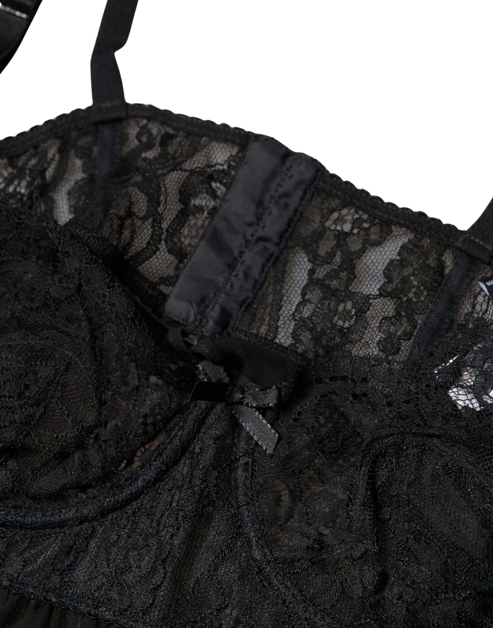 Dolce & Gabbana Black Silk Floral Lace Lingerie Top Underwear