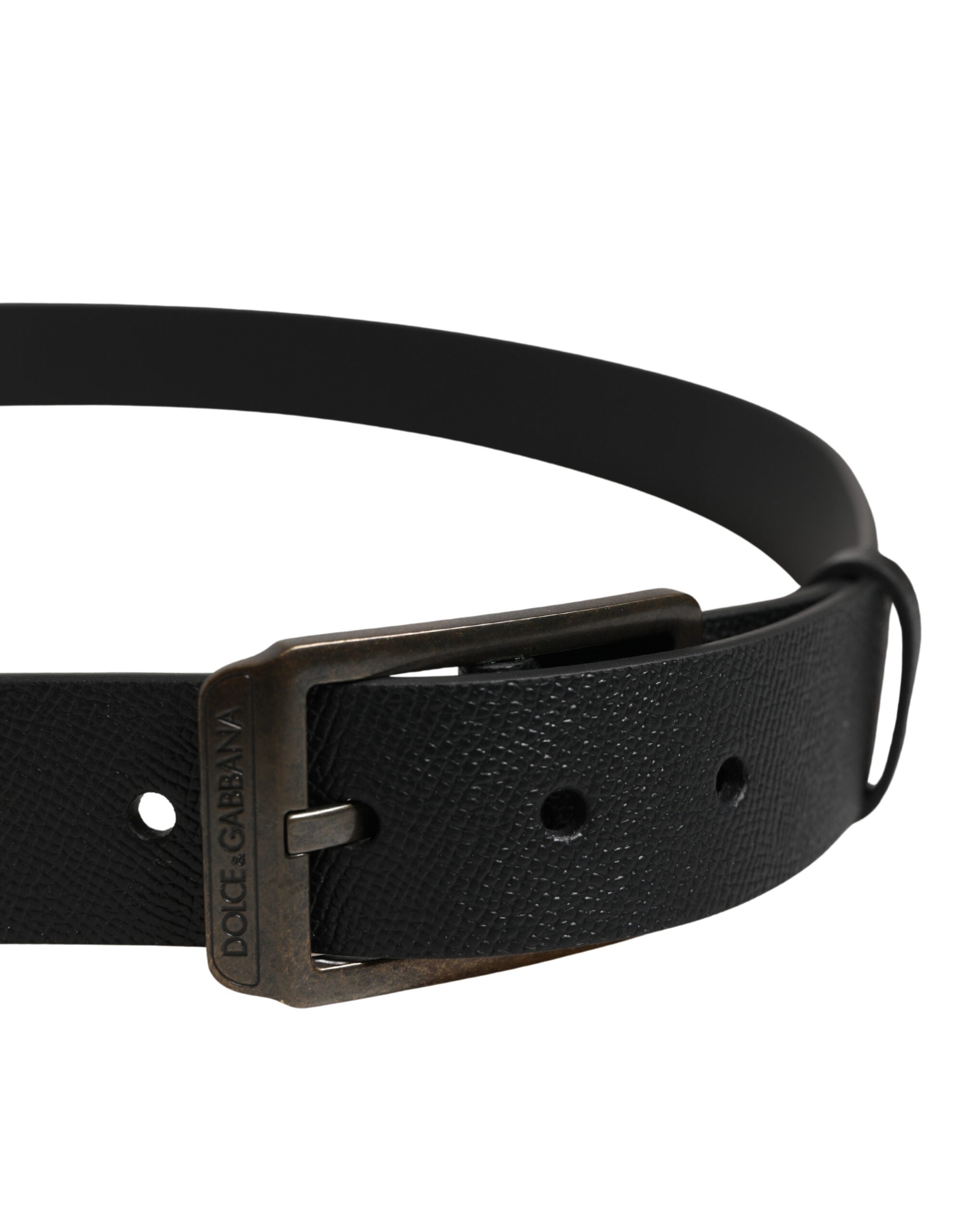 Dolce & Gabbana Black Calf Leather Gold Metal Buckle Belt