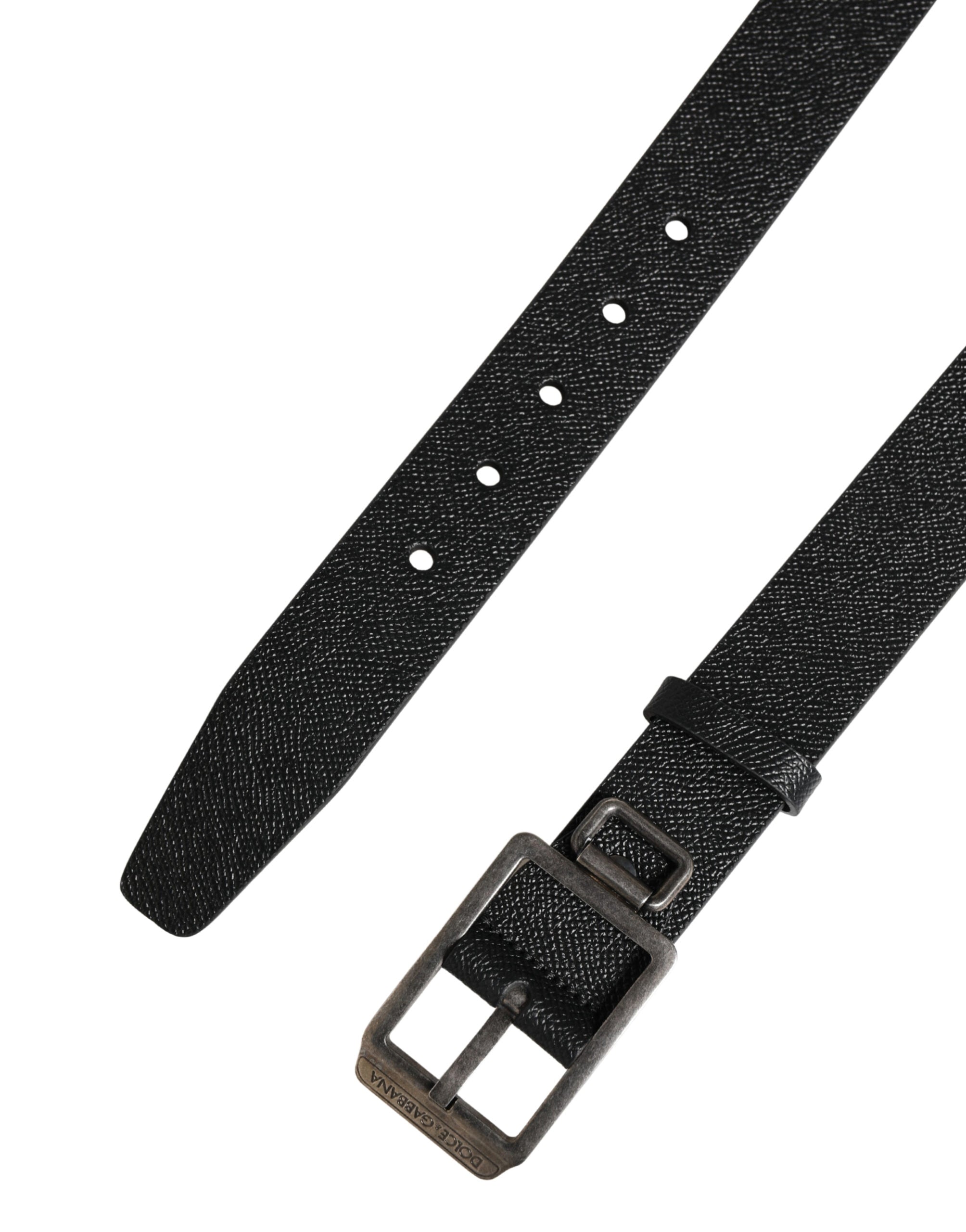 Dolce & Gabbana Black Calf Leather Silver Metal Buckle Belt