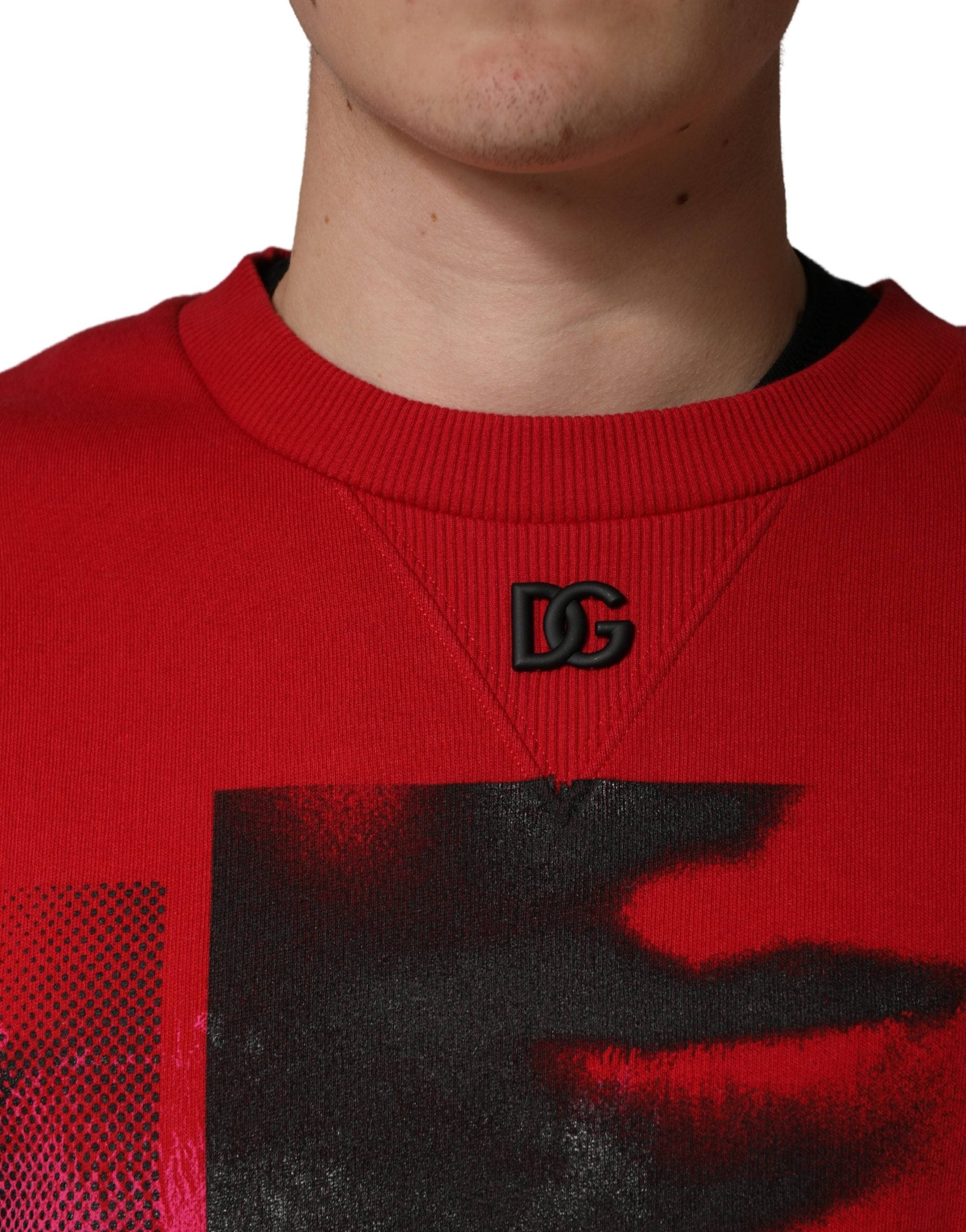 Dolce & Gabbana Red Graphic Crew Neck Men Sweatshirt Sweater