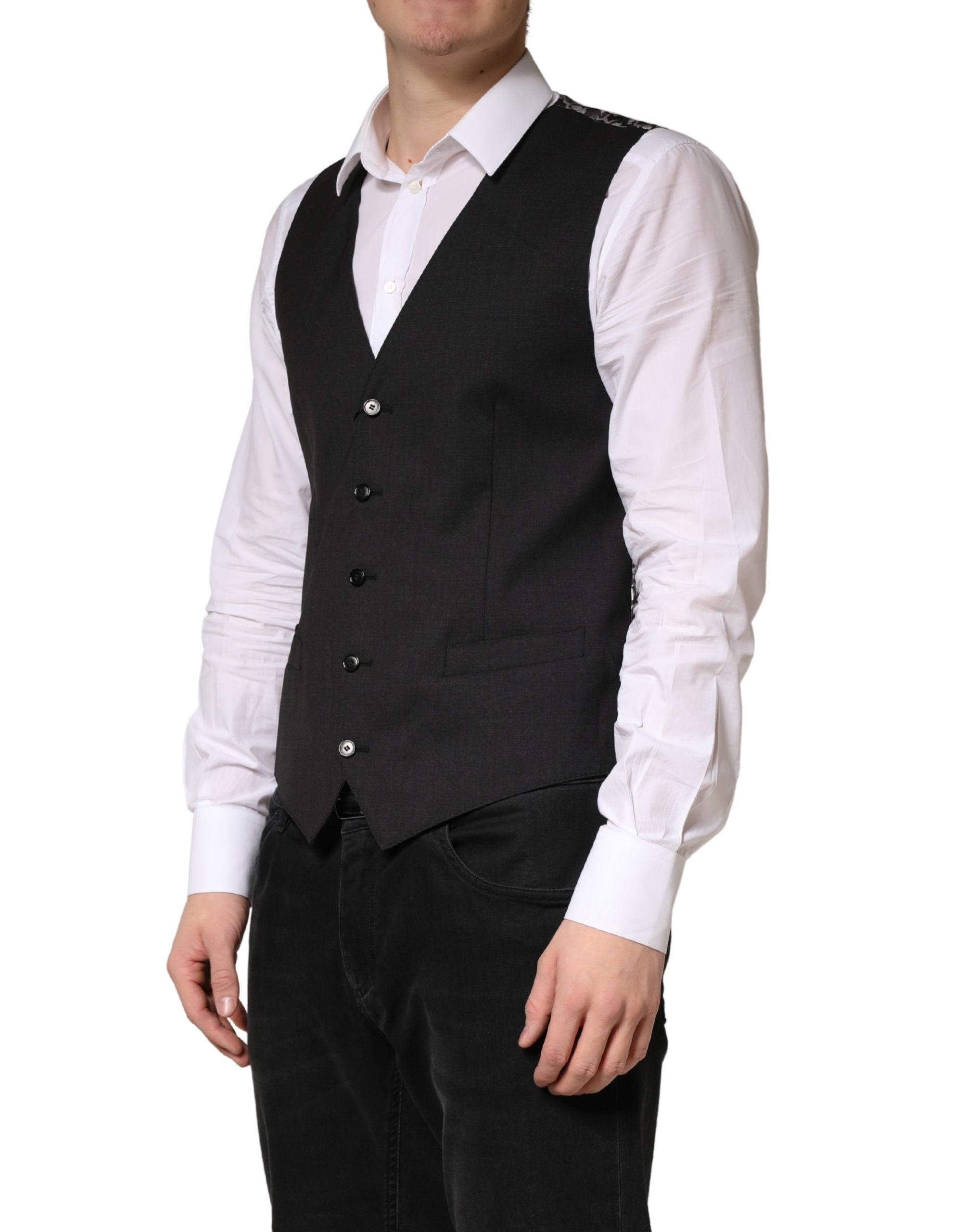 Dolce & Gabbana Black Wool Dress Men Formal Waistcoat Vest