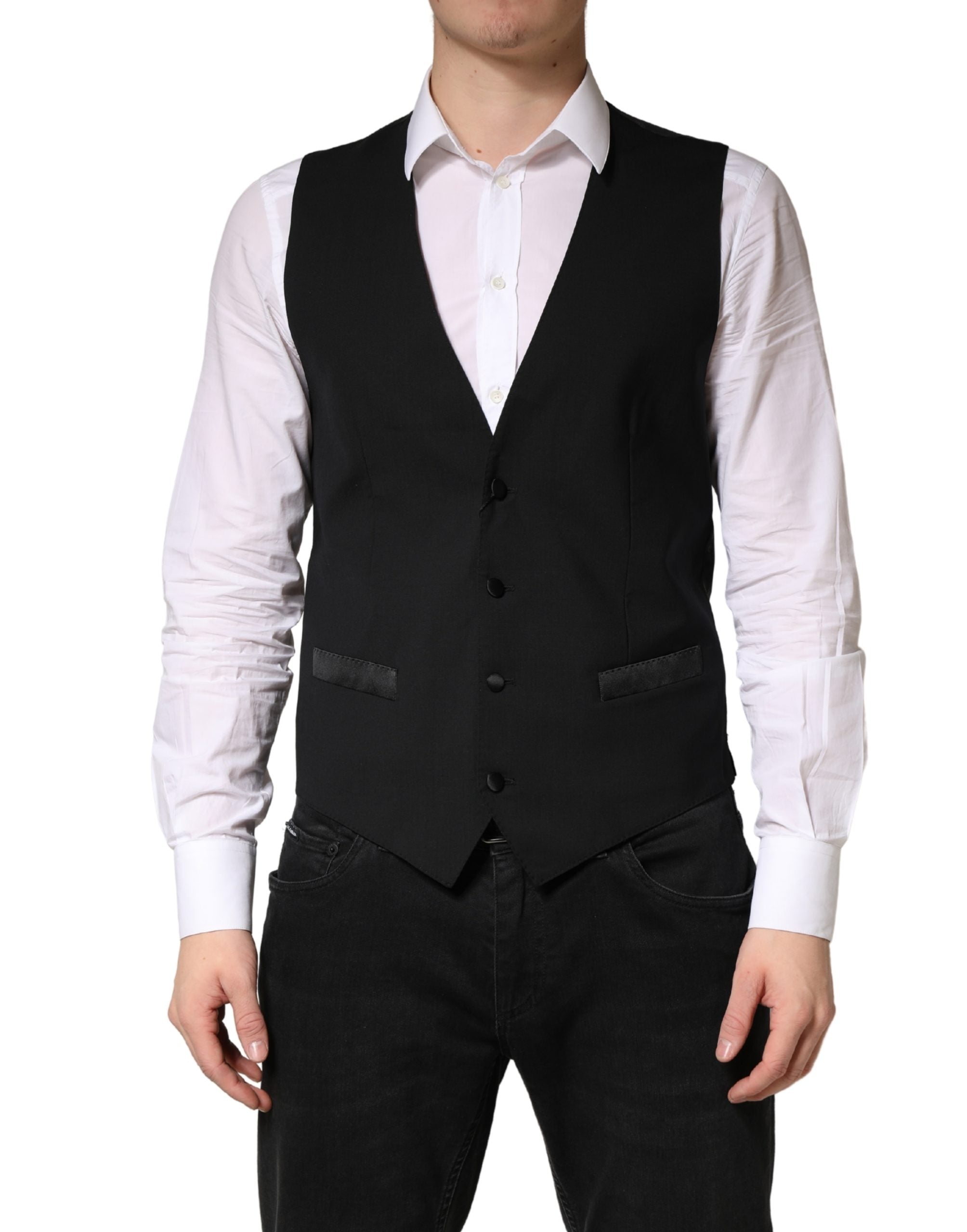 Dolce & Gabbana Black Wool Dress Men Formal Waistcoat Vest