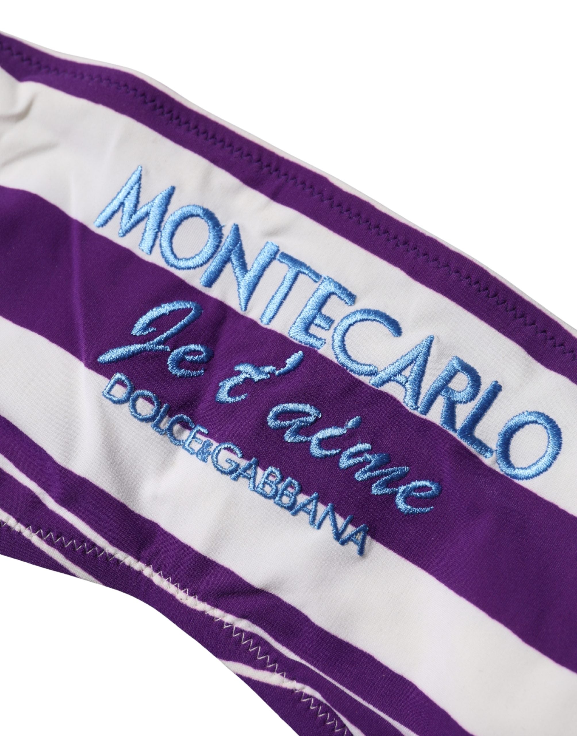 Dolce & Gabbana Purple White Stripes Nylon Bandeau Swimwear