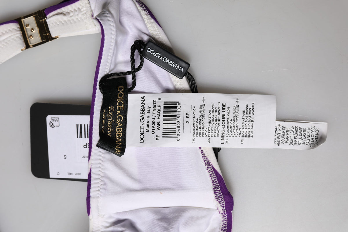 Dolce & Gabbana Purple White Stripes Nylon Bandeau Swimwear