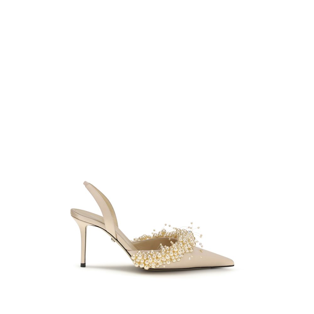 MACH & MACH Beige Silk High Heel Pumps