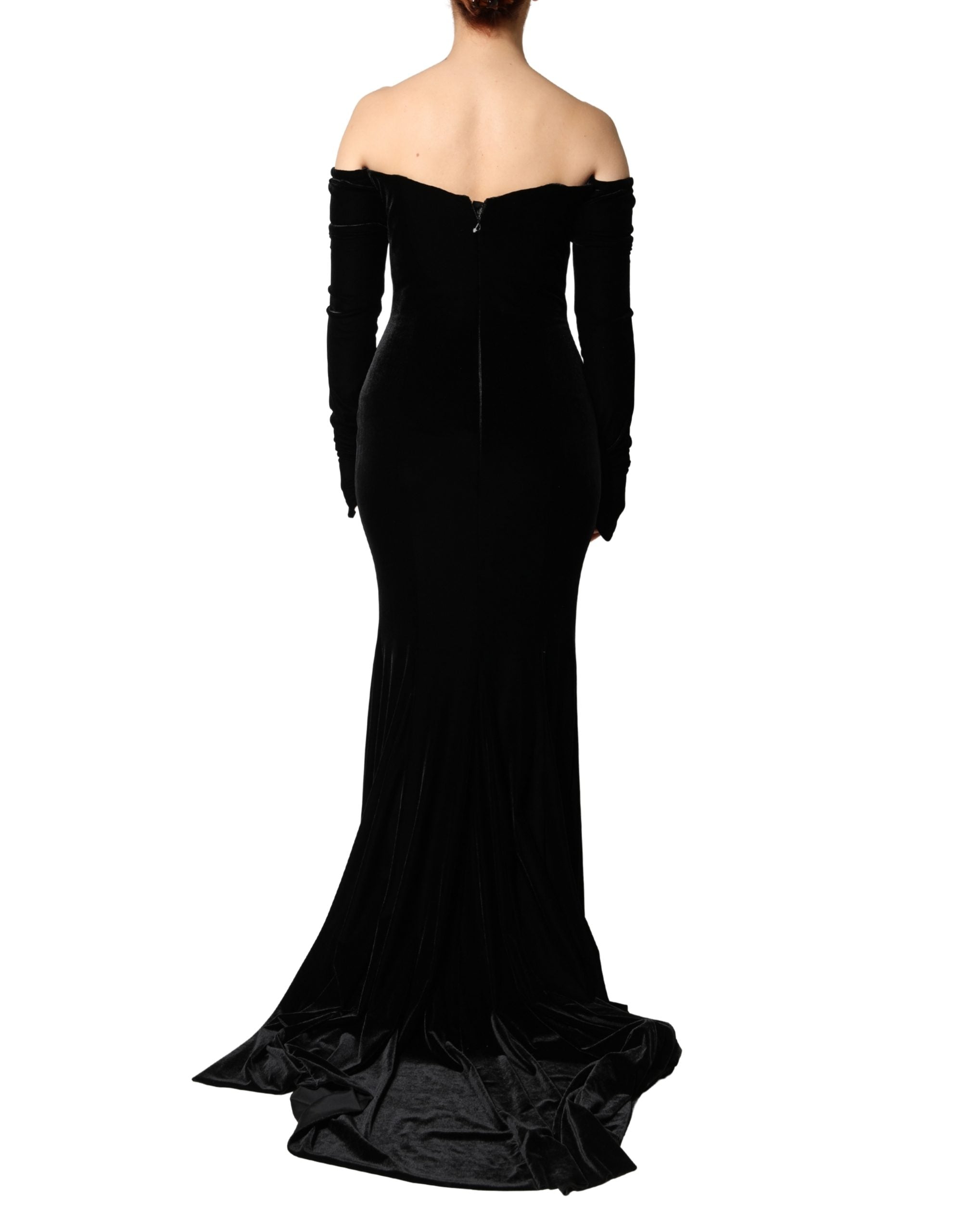 Dolce & Gabbana Black Off Shoulder Bodycon Long Gown Dress